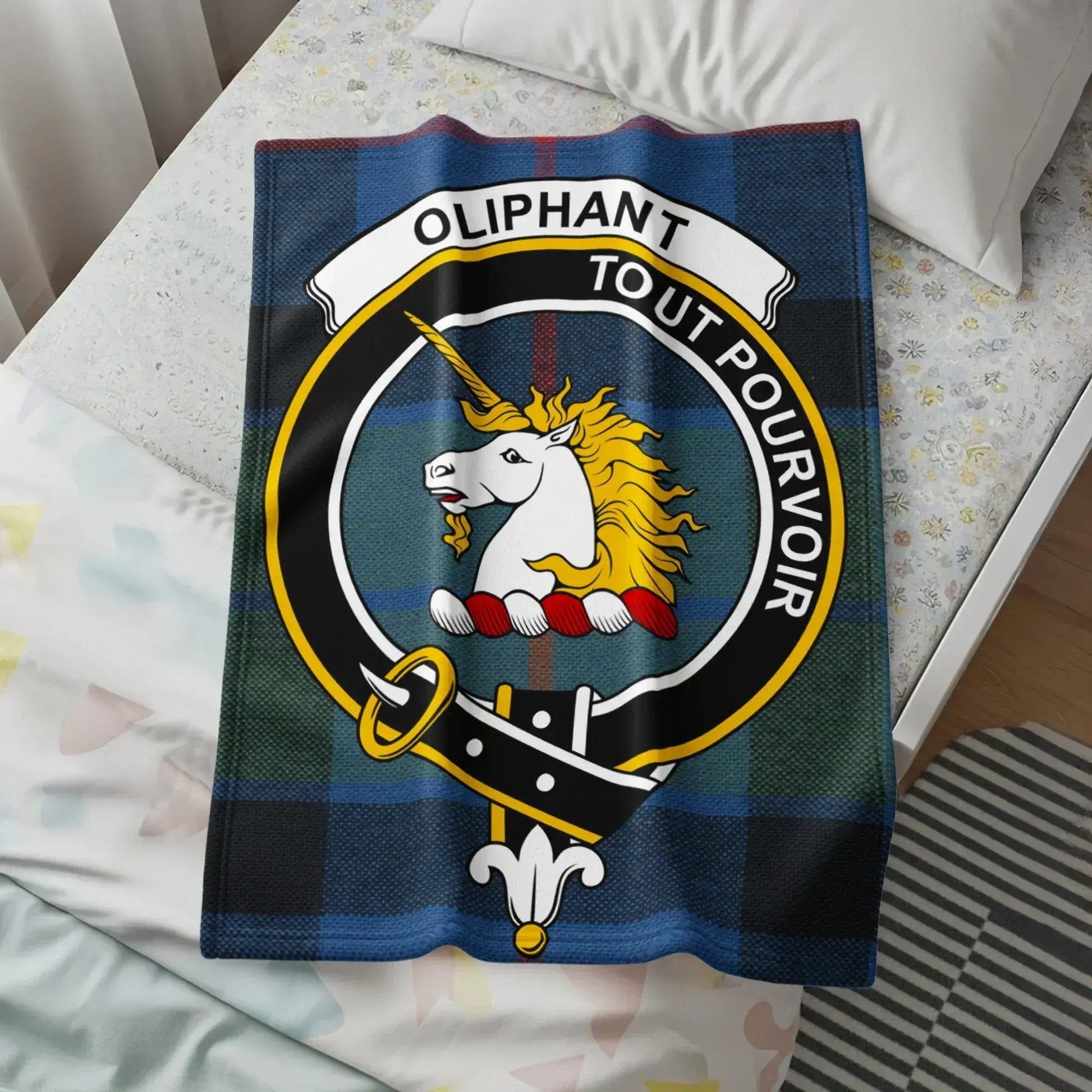 Oliphant Tout Pouvoir Blue Plaid Unicorn Emblem product
