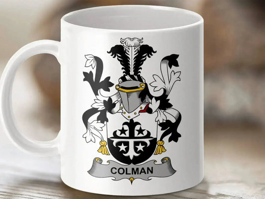 Colman Surname Irish Family Crest Coat Arms Heritage mug - Celtic Ancestry Gifts