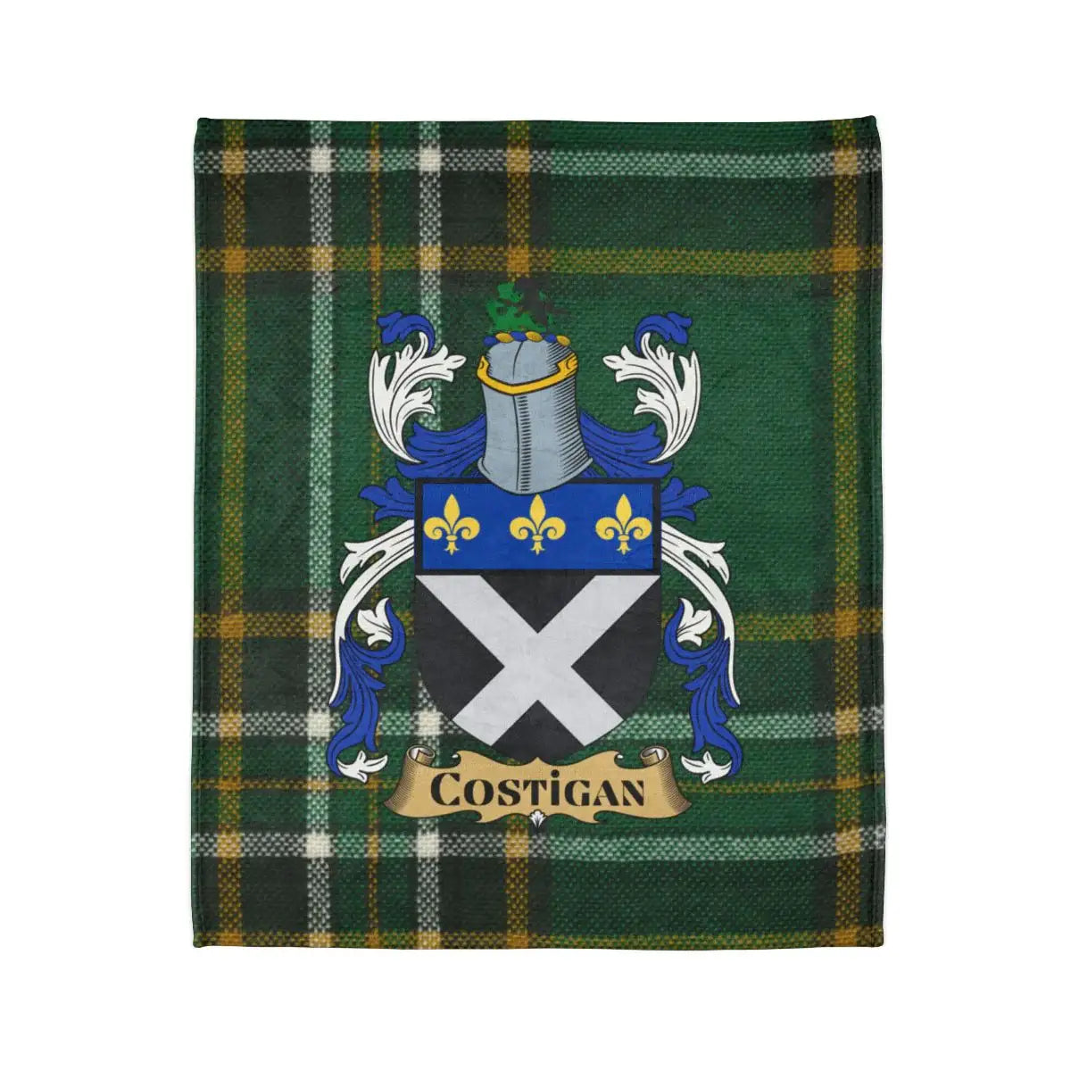 Costigan Family Crest with Tartan Background Blanket