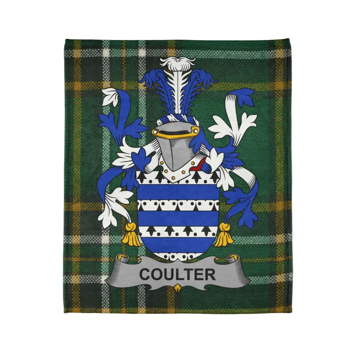 Coulter Family Crest on Green Tartan Custom Blanket