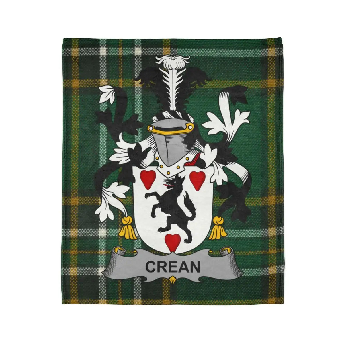 Crean Tartan Blanket with Family Crest Design