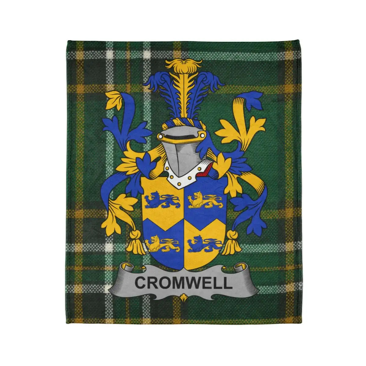Cromwell Family Crest Plaid Background Tapestry