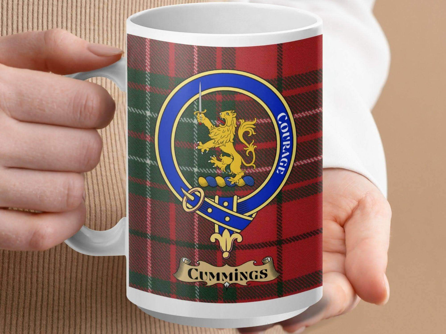Courage Lion Emblem with Red Plaid Background product