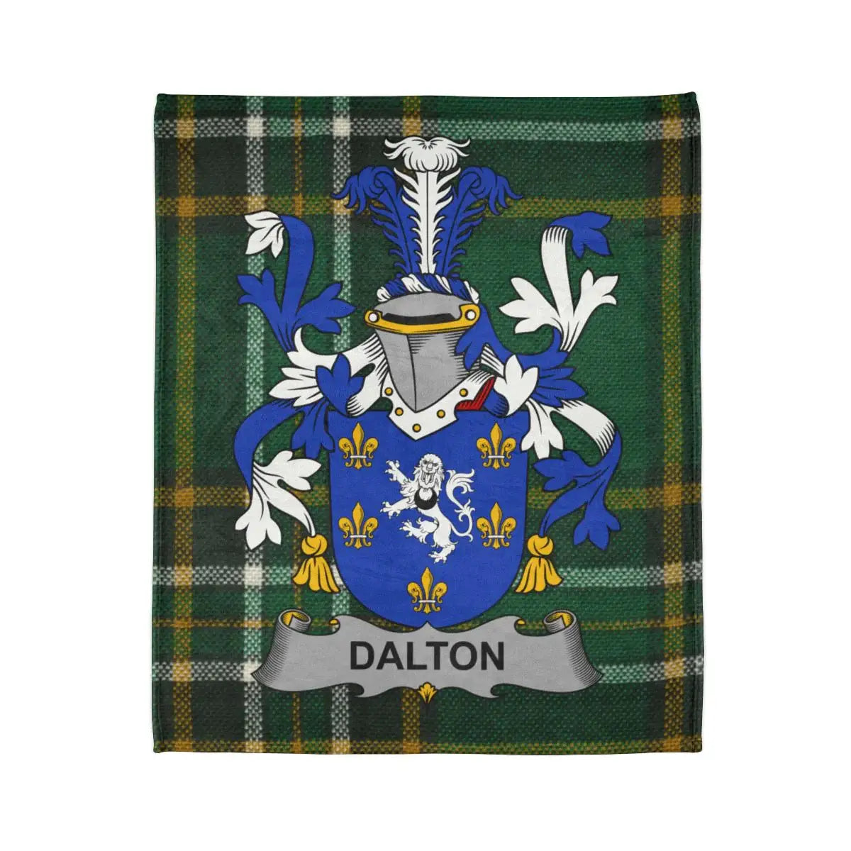 Dalton Crest with Green Plaid Background Blanket