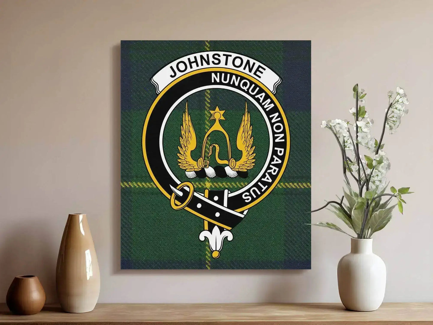 Johnstone Clan Crest Tartan Art Canvas - Celtic Ancestry Gifts