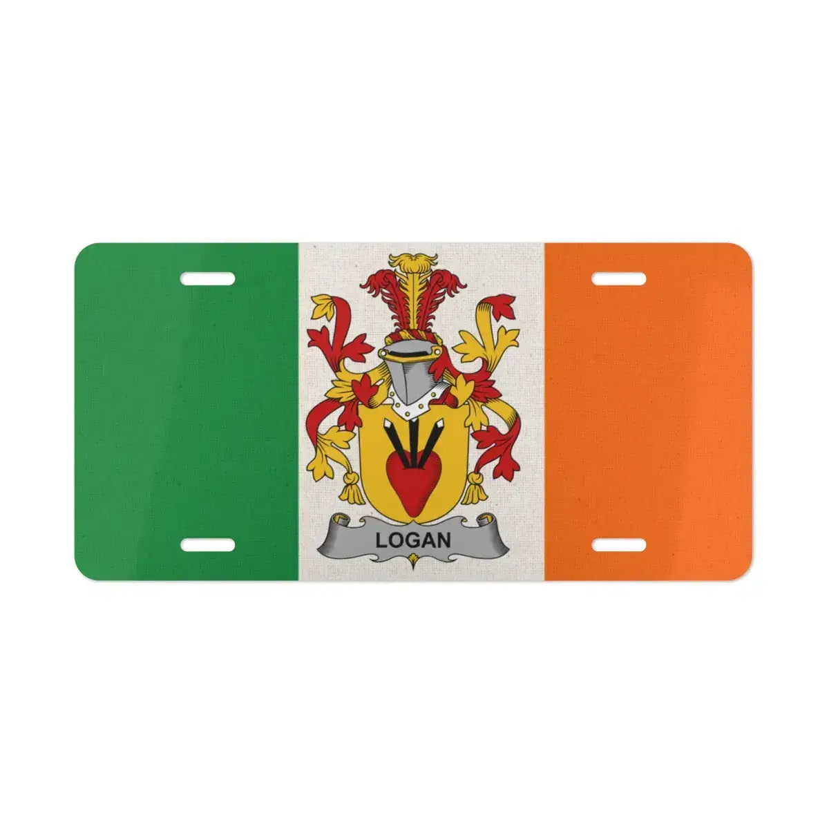 Logan Family Crest on Irish Flag Style License Plate product