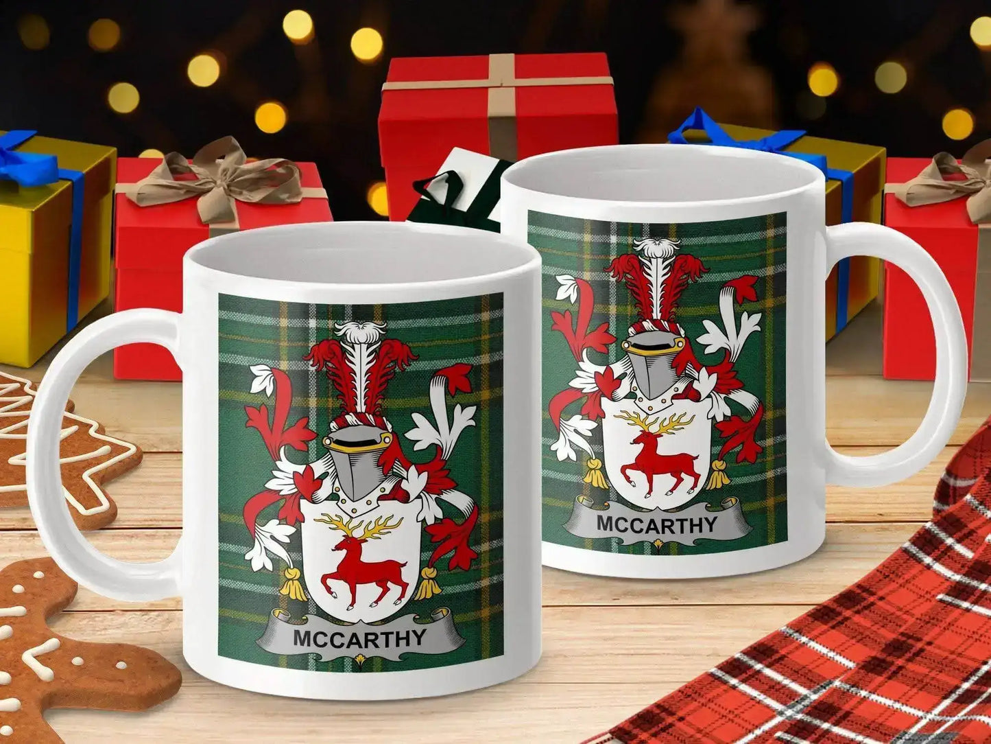 McCarthy Surname Coat of Arms Irish Tartan Mug - Celtic Ancestry Gifts