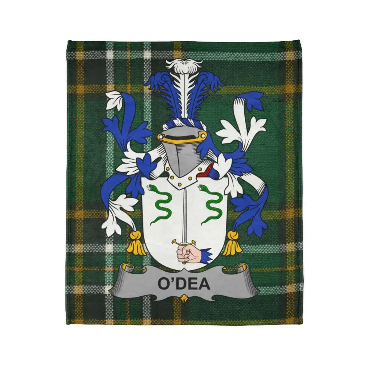 O'Dea Family Crest Blanket with Tartan Pattern Design