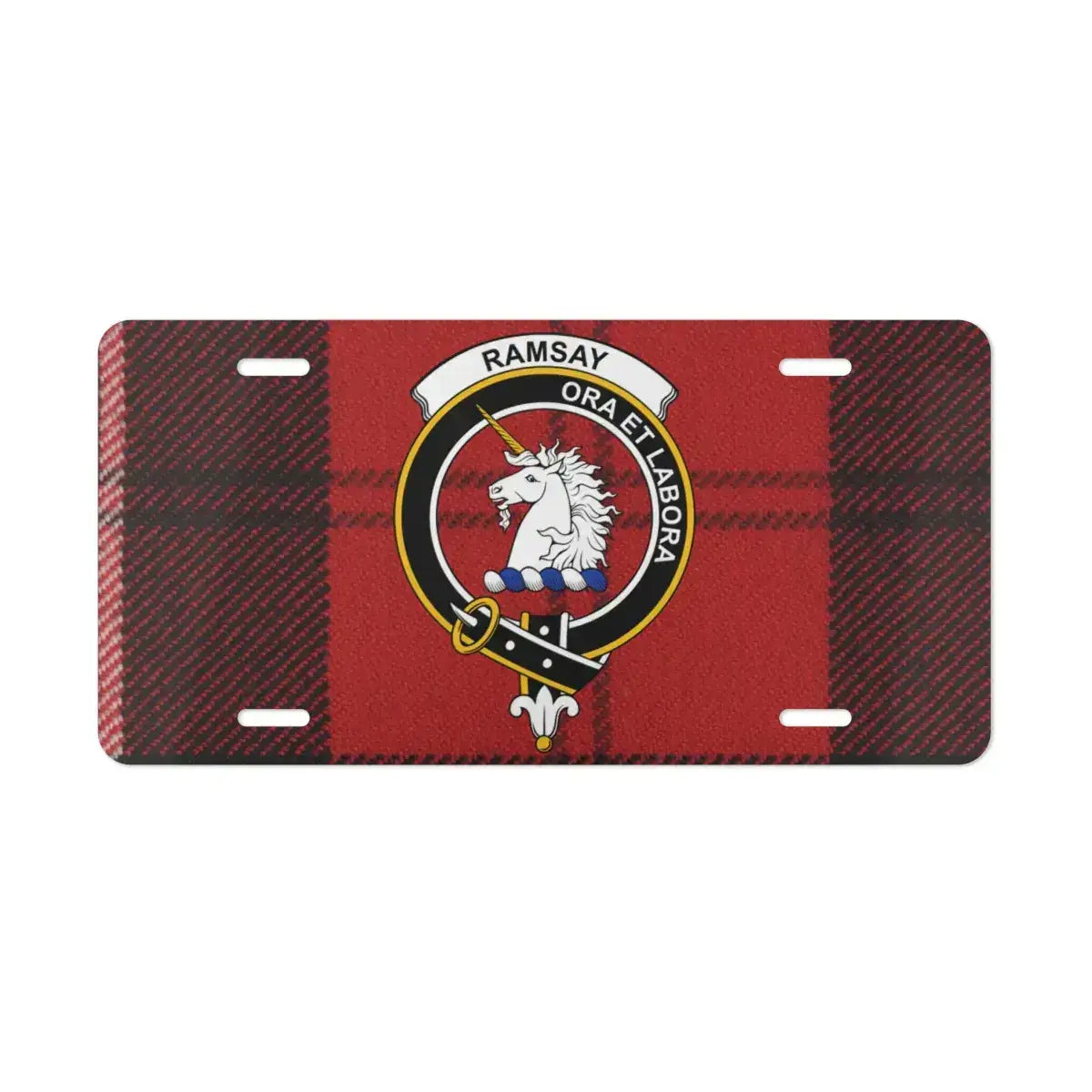 Red Plaid Ora Et Labora Emblem License Plate product