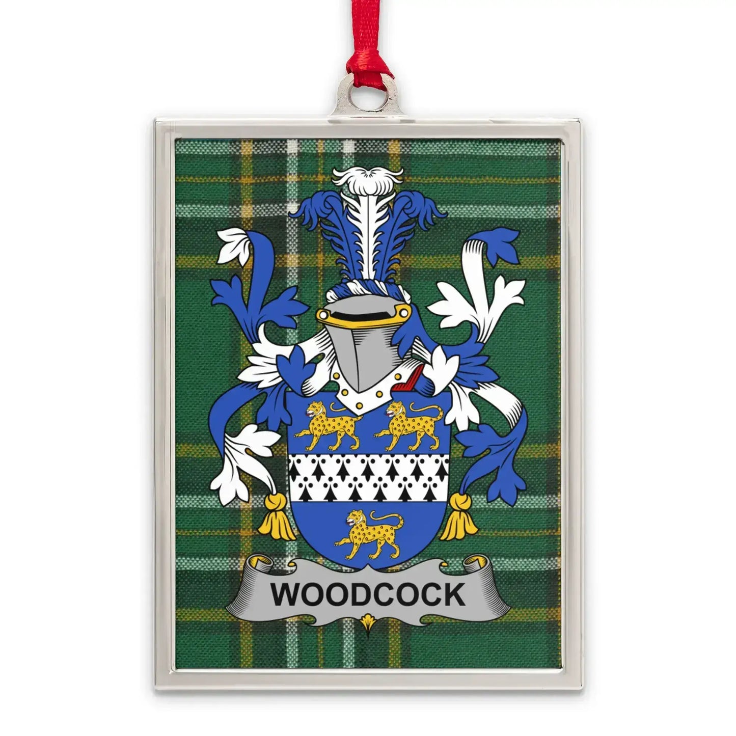 Woodcock Family Crest Plaid Background Ornament product