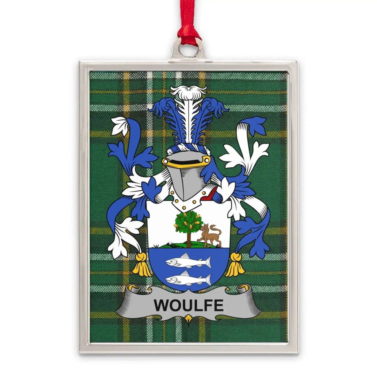 Woulfe Family Crest Plaid Background Ornament product