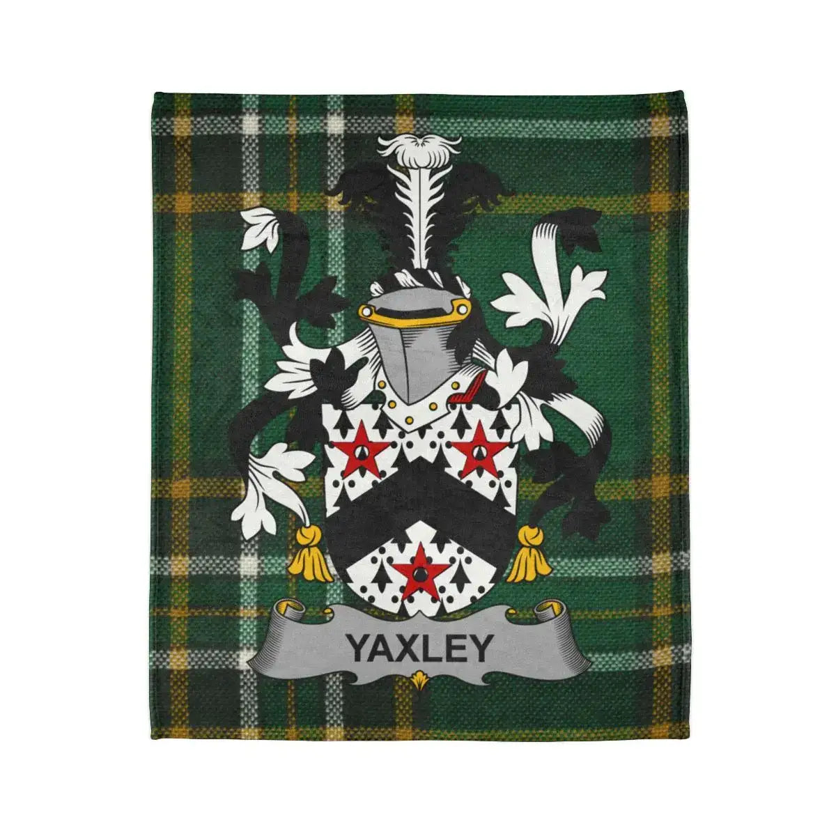 Green Tartan Blanket with Yaxley Family Crest Design