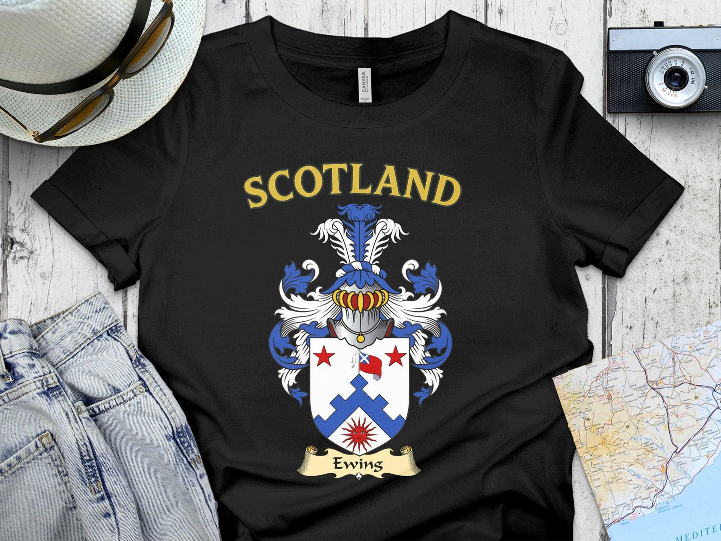 Ewing Clan Family Crest Coat of Arms T-Shirt - Celtic Ancestry Gifts