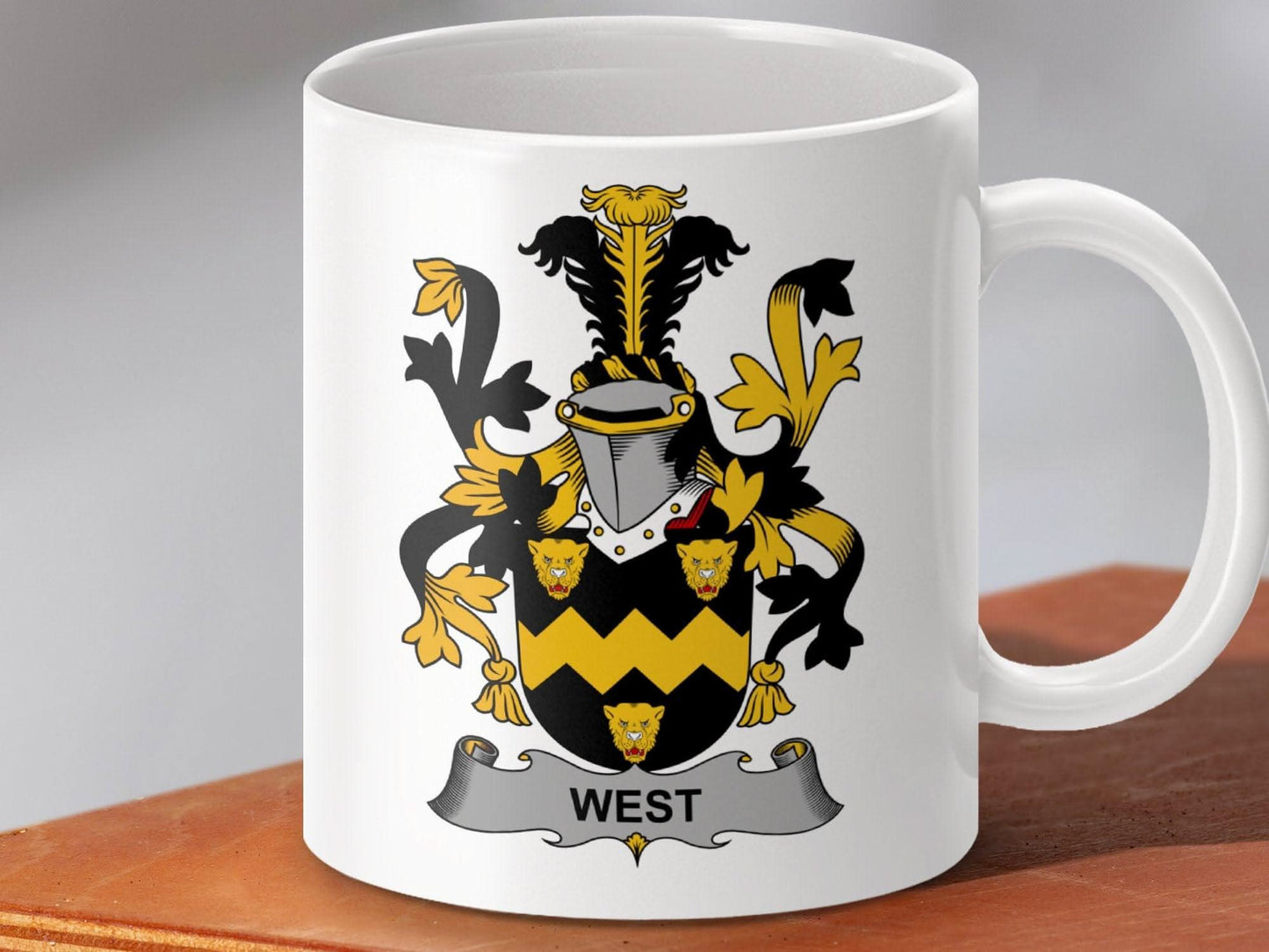 West Family Crest Shield Black Yellow Emblem Mug - Celtic Ancestry Gifts