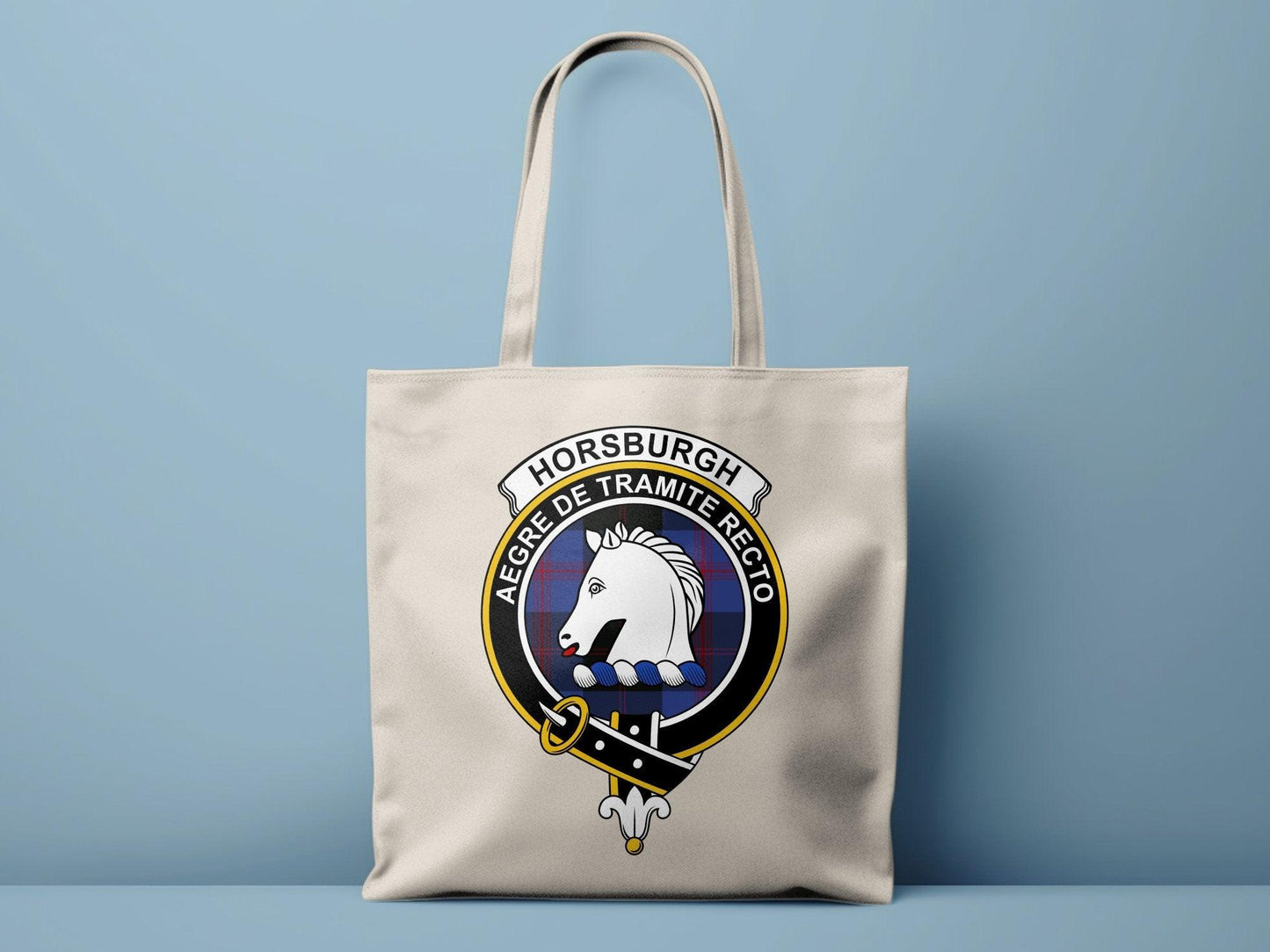 Horsburgh Scottish Clan Crest Tartan Tote Bags - Celtic Ancestry Gifts