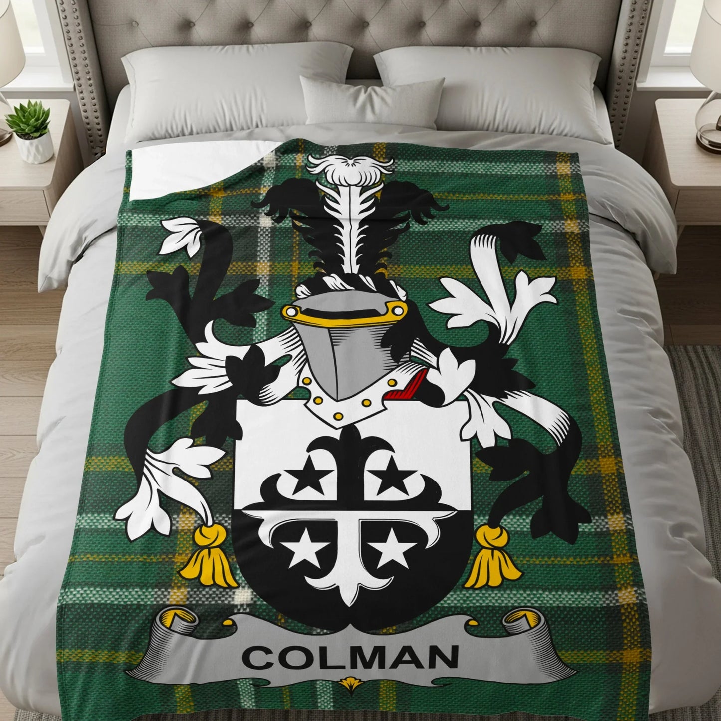 Personalised Family Crest Green Tartan Blanket product