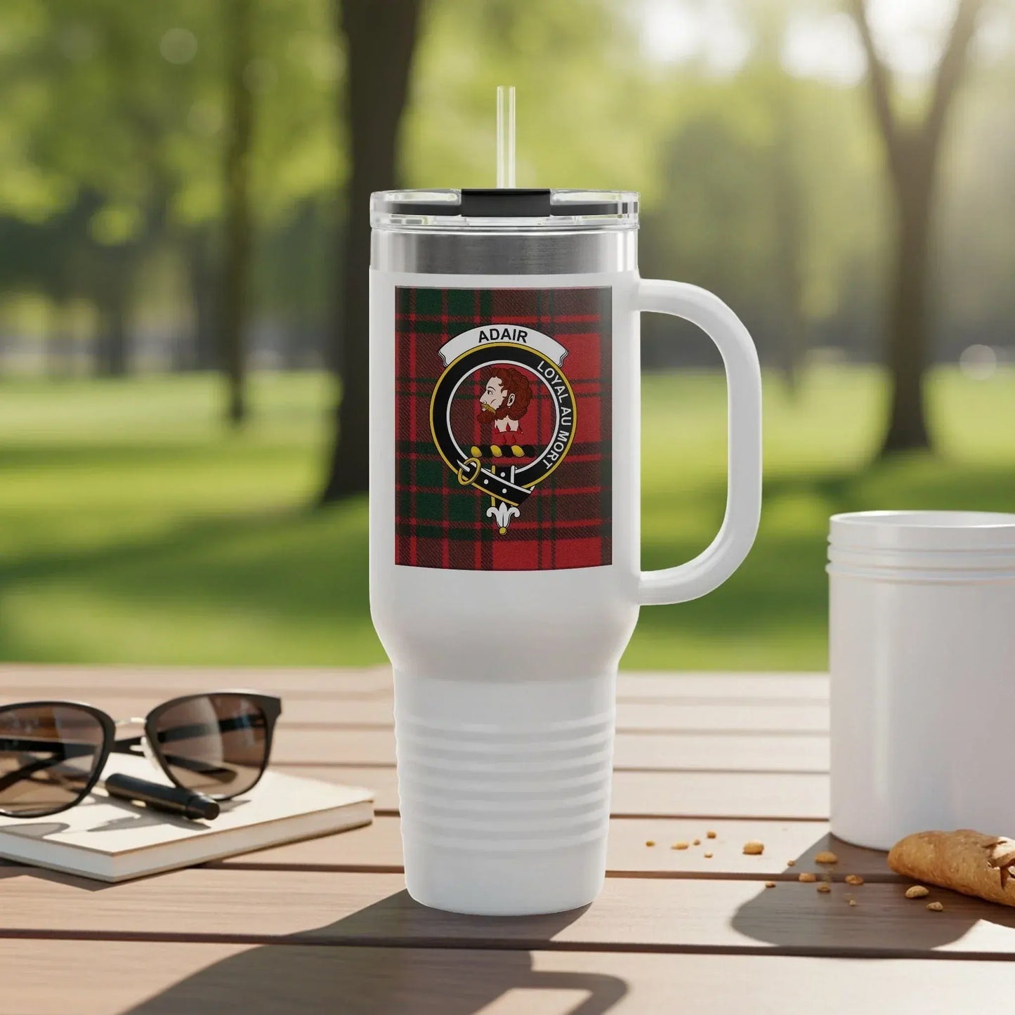 Adair Clan Crest Scottish Tartan 40oz Insulated Travel Tumbler - Celtic Ancestry Gifts