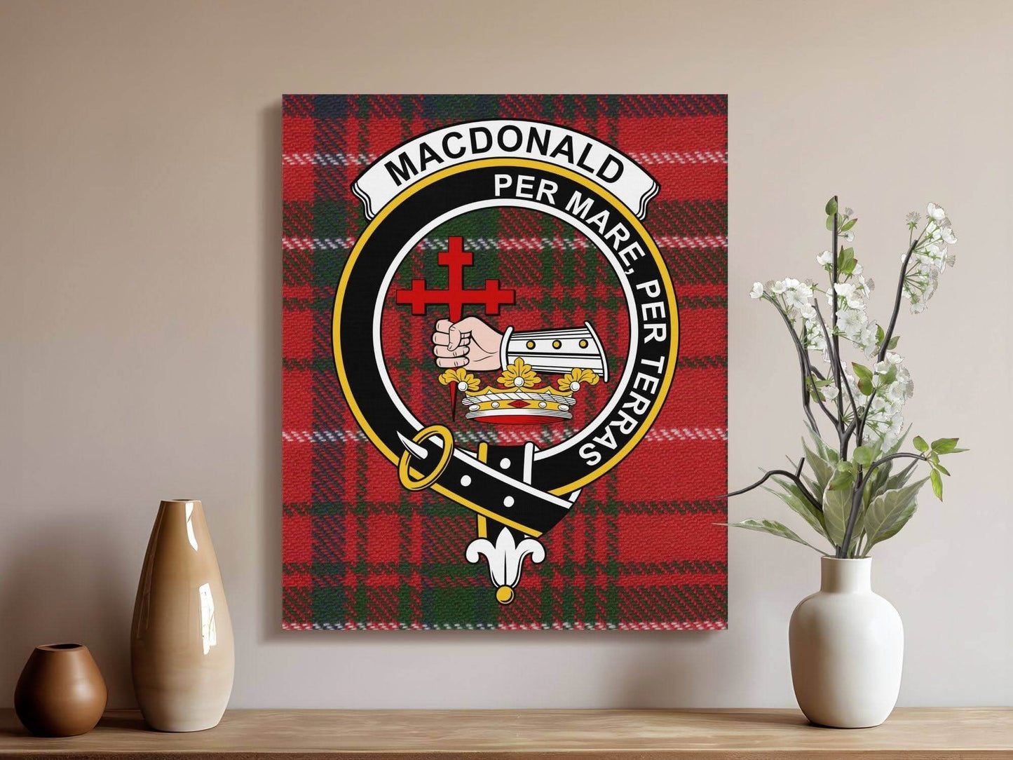 Macdonald Scottish Tartan Crest Canvas Wrap - Celtic Ancestry Gifts