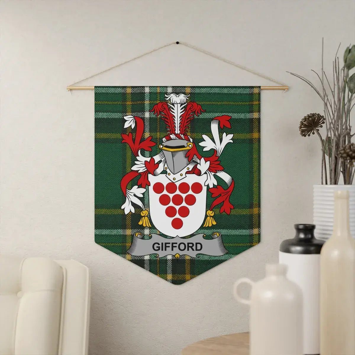 Gifford Family Crest with Tartan Background product type