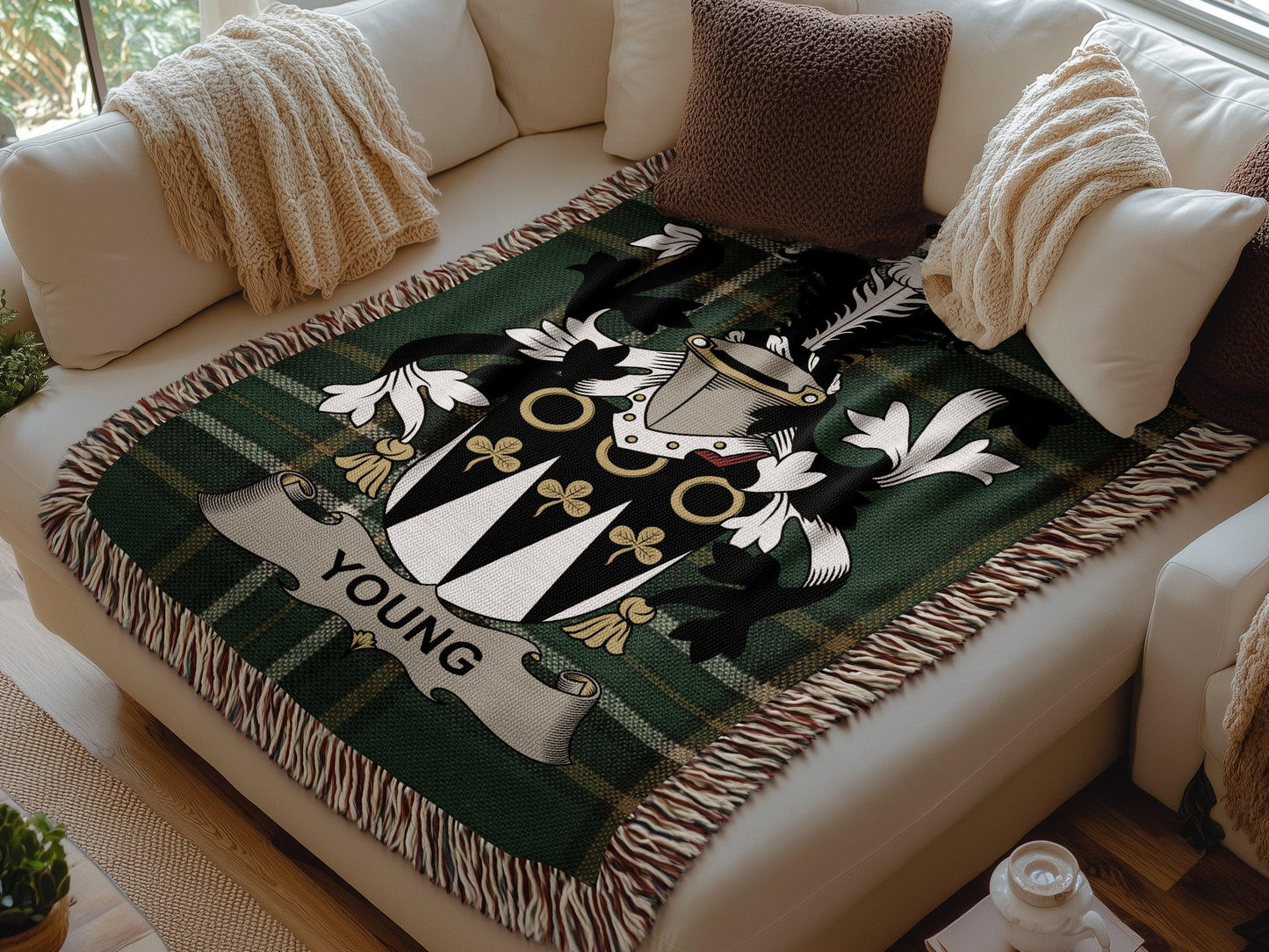 Young Surname Irish Coat Of Arms Woven Blanket - Celtic Ancestry Gifts