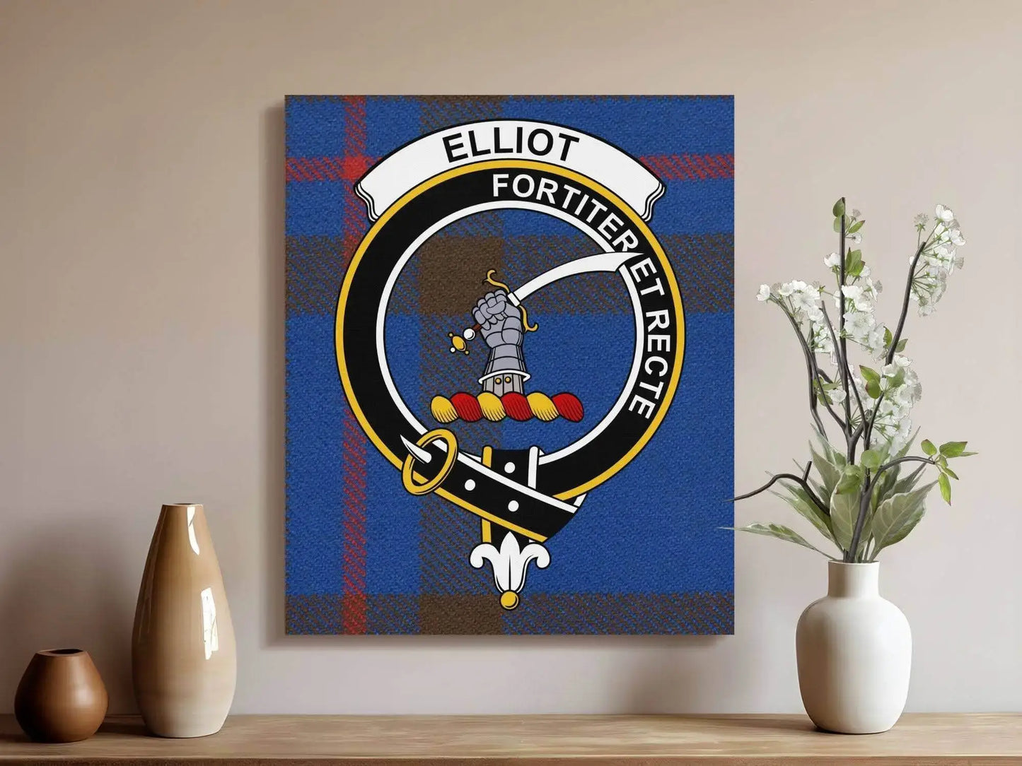 Elliot Scottish Tartan Crest Fortiter Et Recte Canvas - Celtic Ancestry Gifts