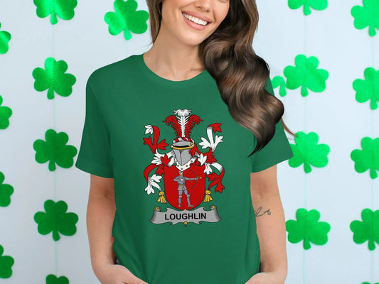 Loughlin Family Crest Graphic Green T-Shirt product