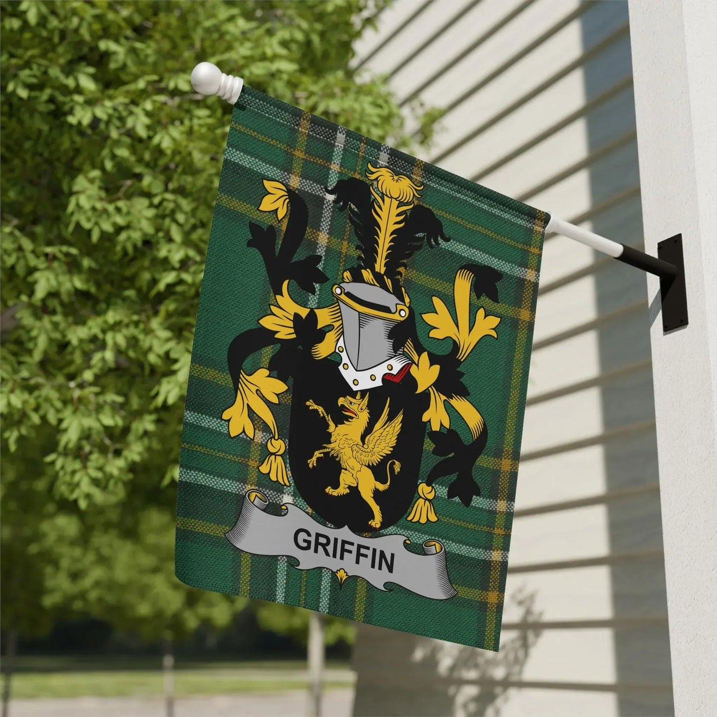 Griffin Family Crest Emblem Plaid House Flag product