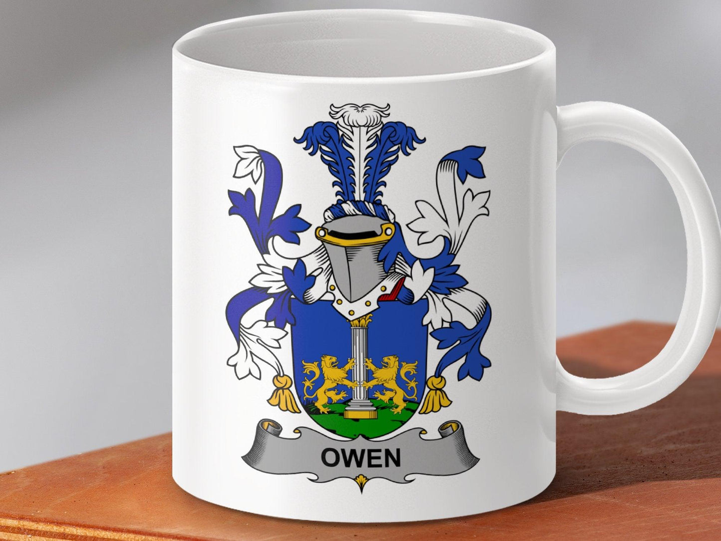 Owen Family Crest Coat of Arms Emblem Mug - Celtic Ancestry Gifts