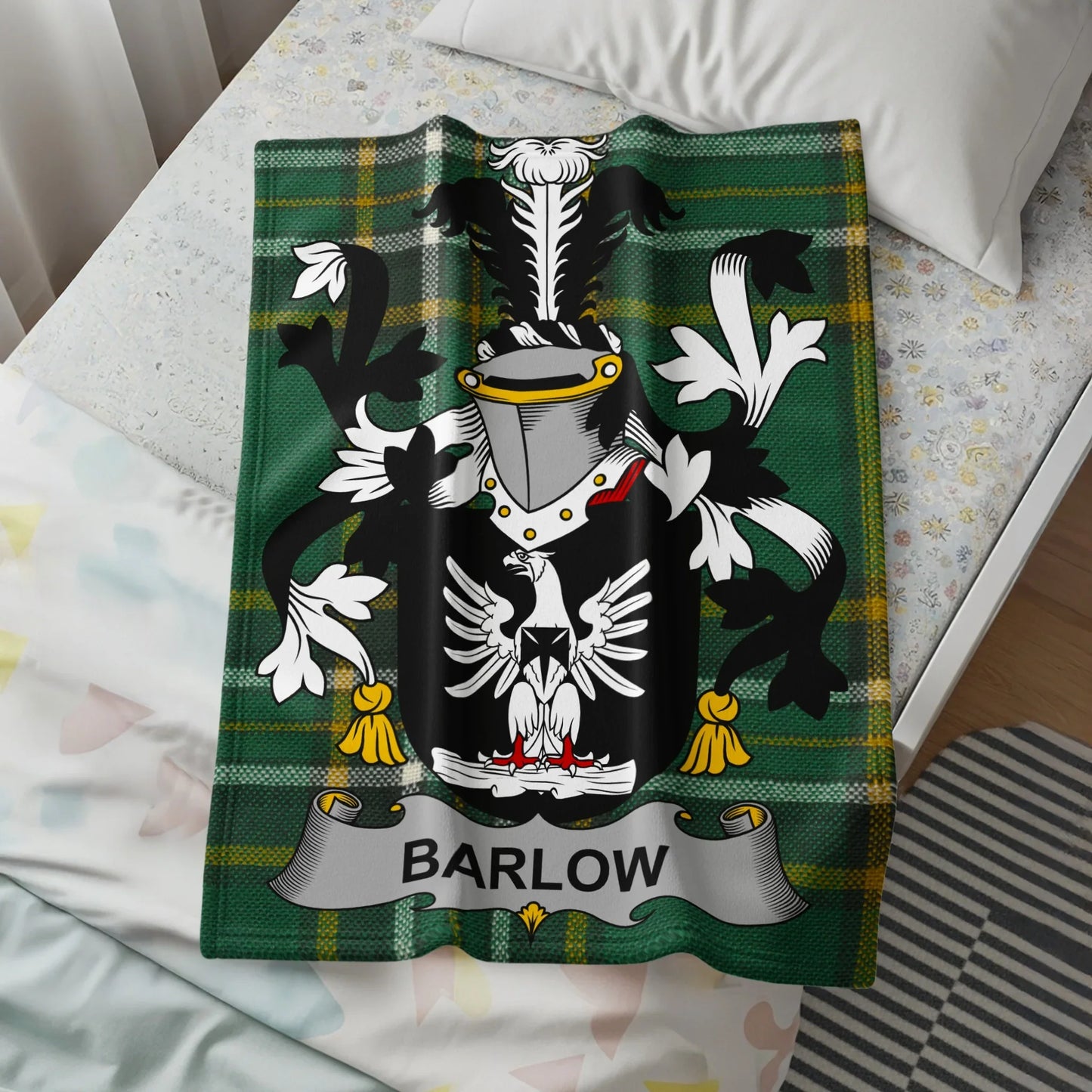 Barlow Tartan Plaid Blanket with Family Crest product type