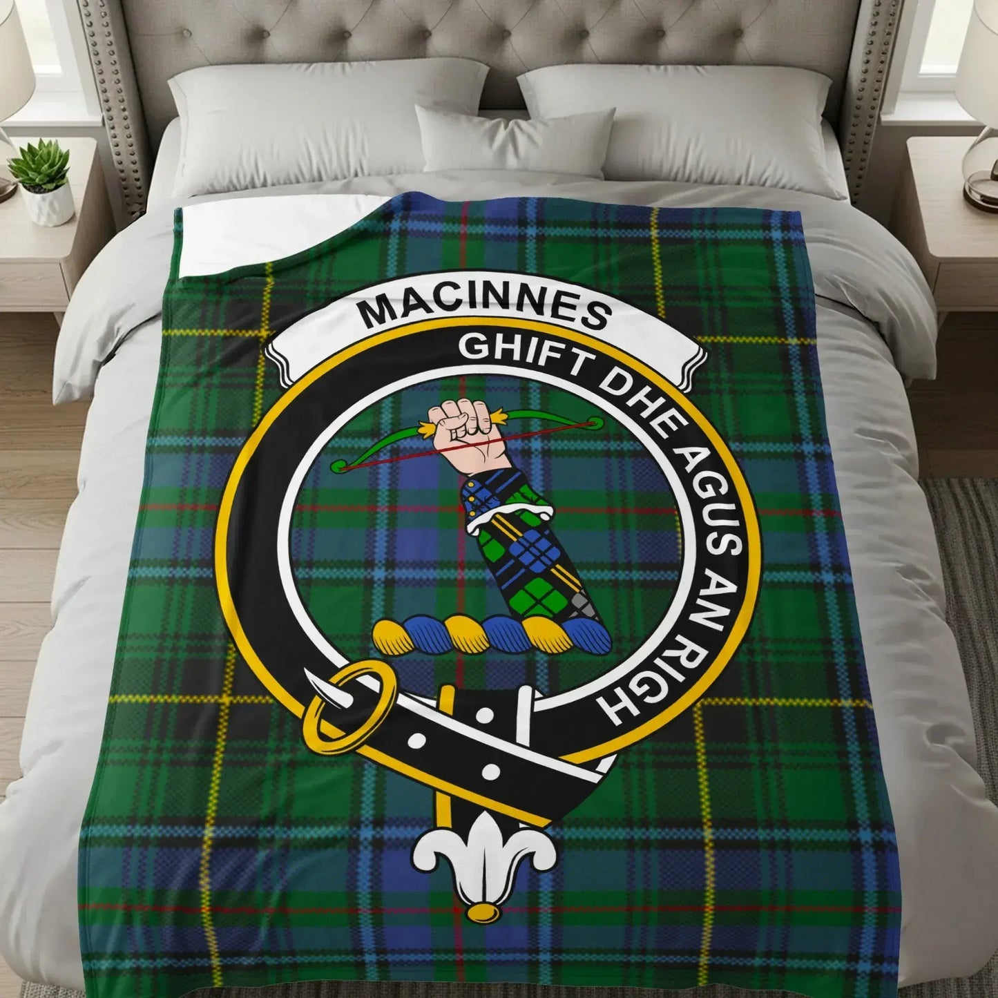 MacInnes Tartan Throw Blanket Crest Design product type