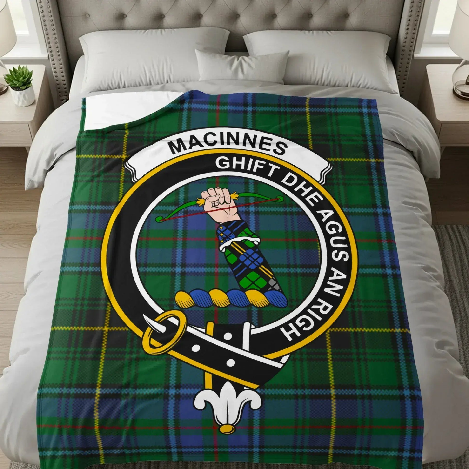 MacInnes Tartan Throw Blanket Crest Design product type