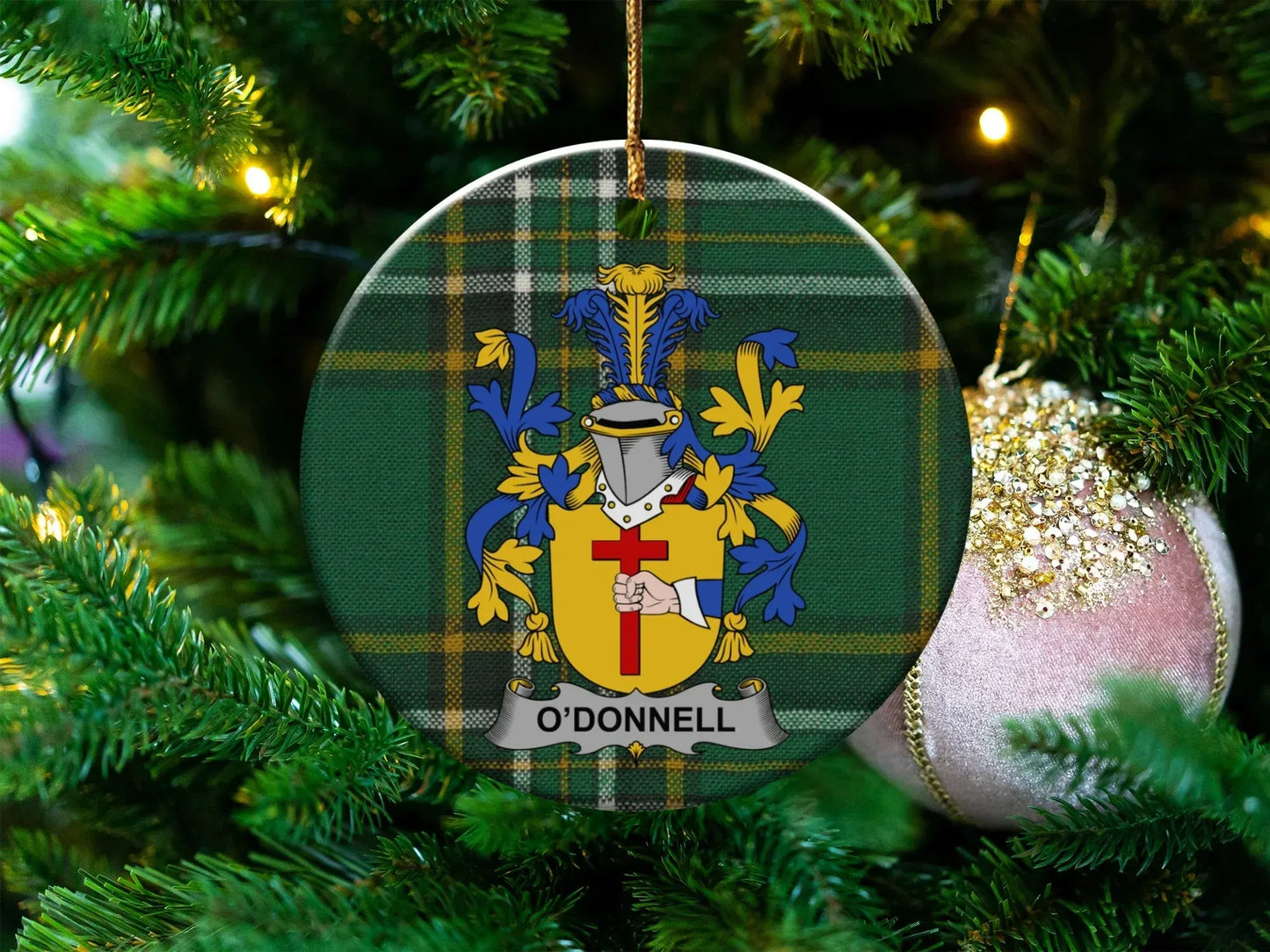 O'Donnell Family Crest Plaid Holiday Ornament product
