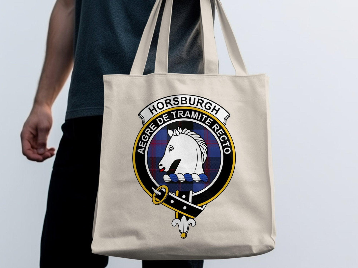 Horsburgh Scottish Clan Crest Tartan Tote Bags - Celtic Ancestry Gifts