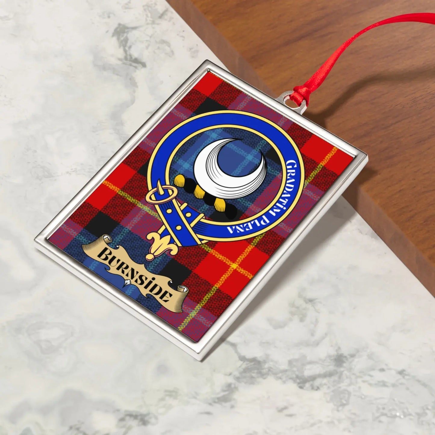 Burnside Clan Crest Red Tartan Ornament product