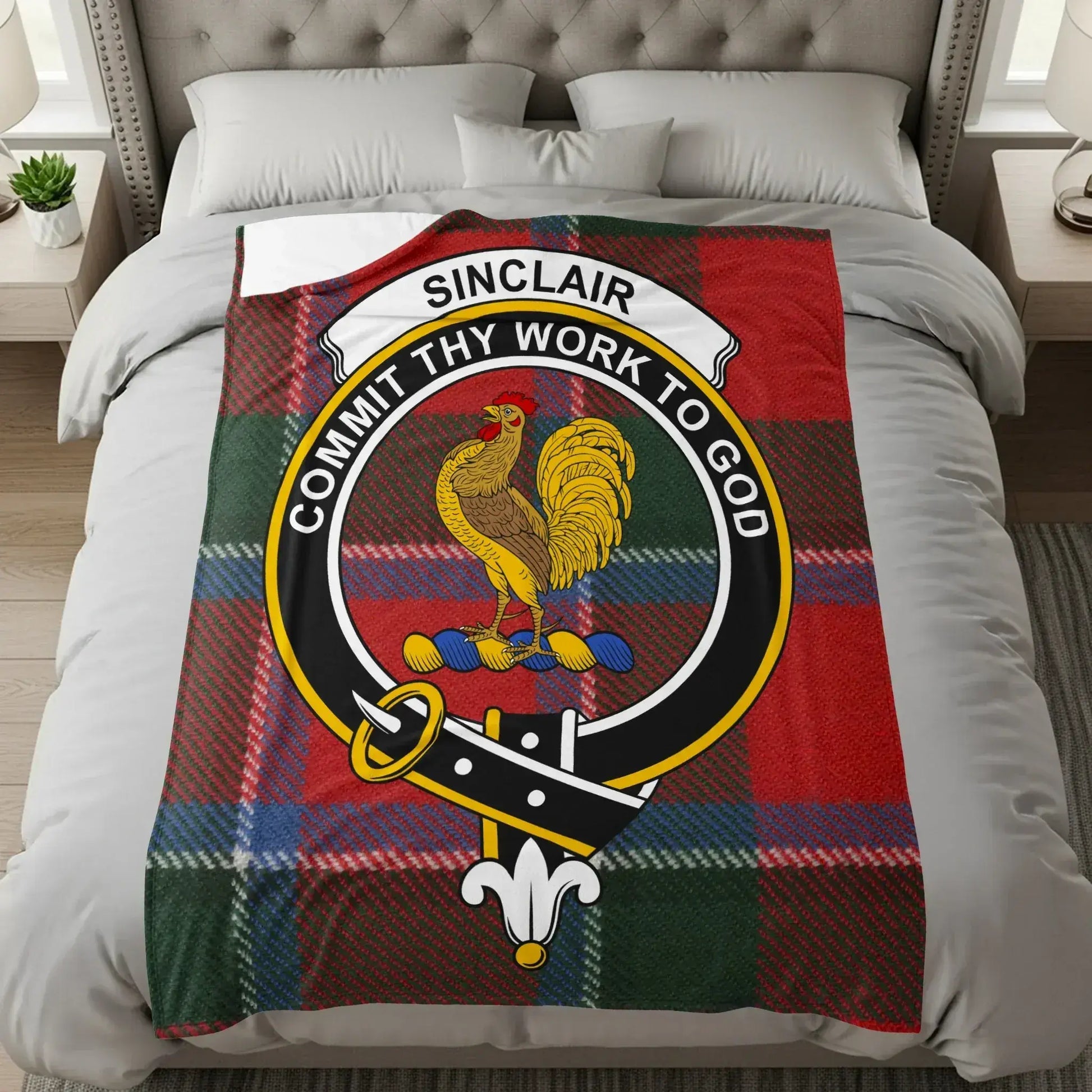 Scottish Clan Sinclair Crest Badge Tartan Blanket product