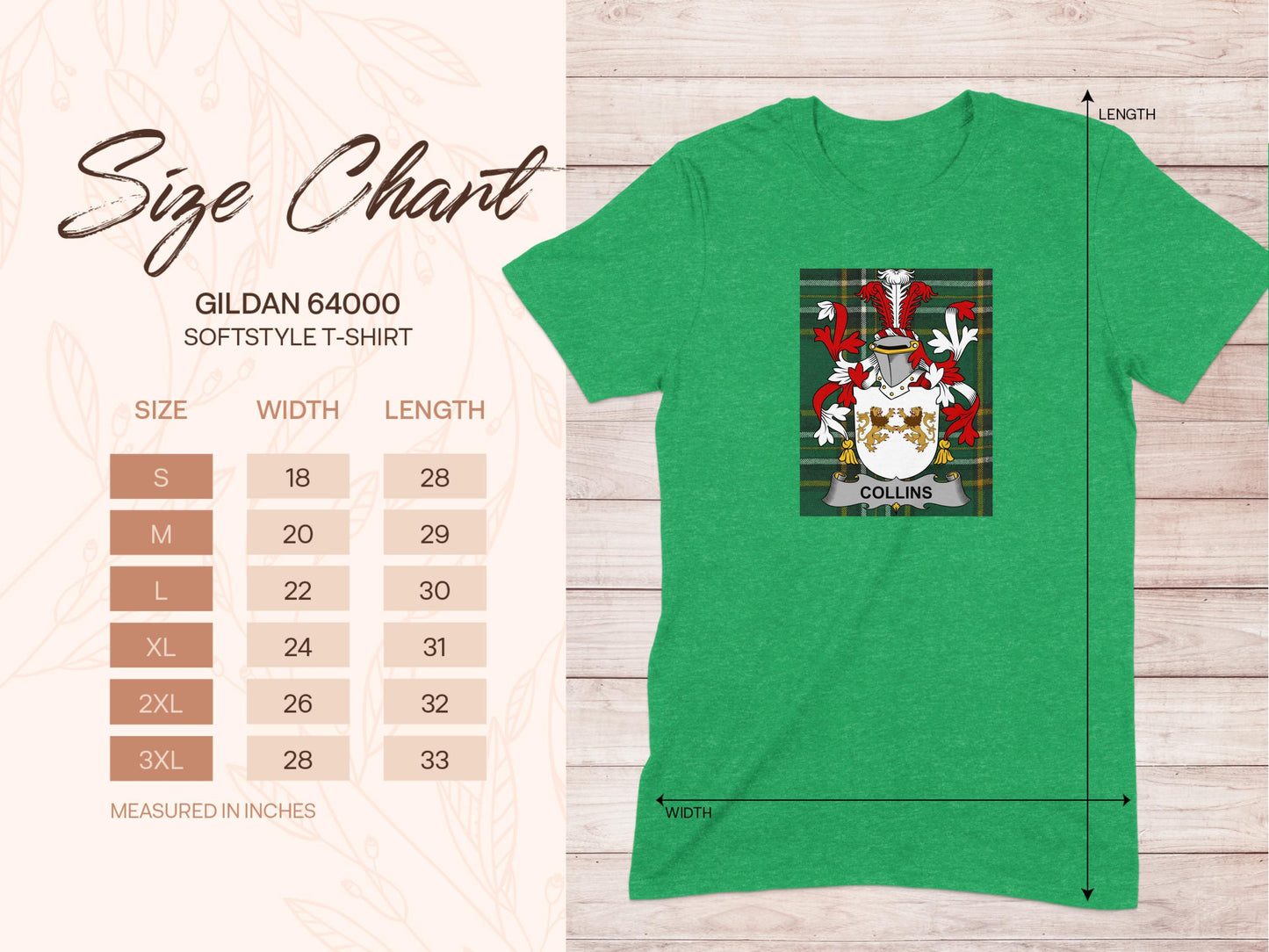 Collins Coat of Arms on Irish National Tartan T-Shirt - Celtic Ancestry Gifts