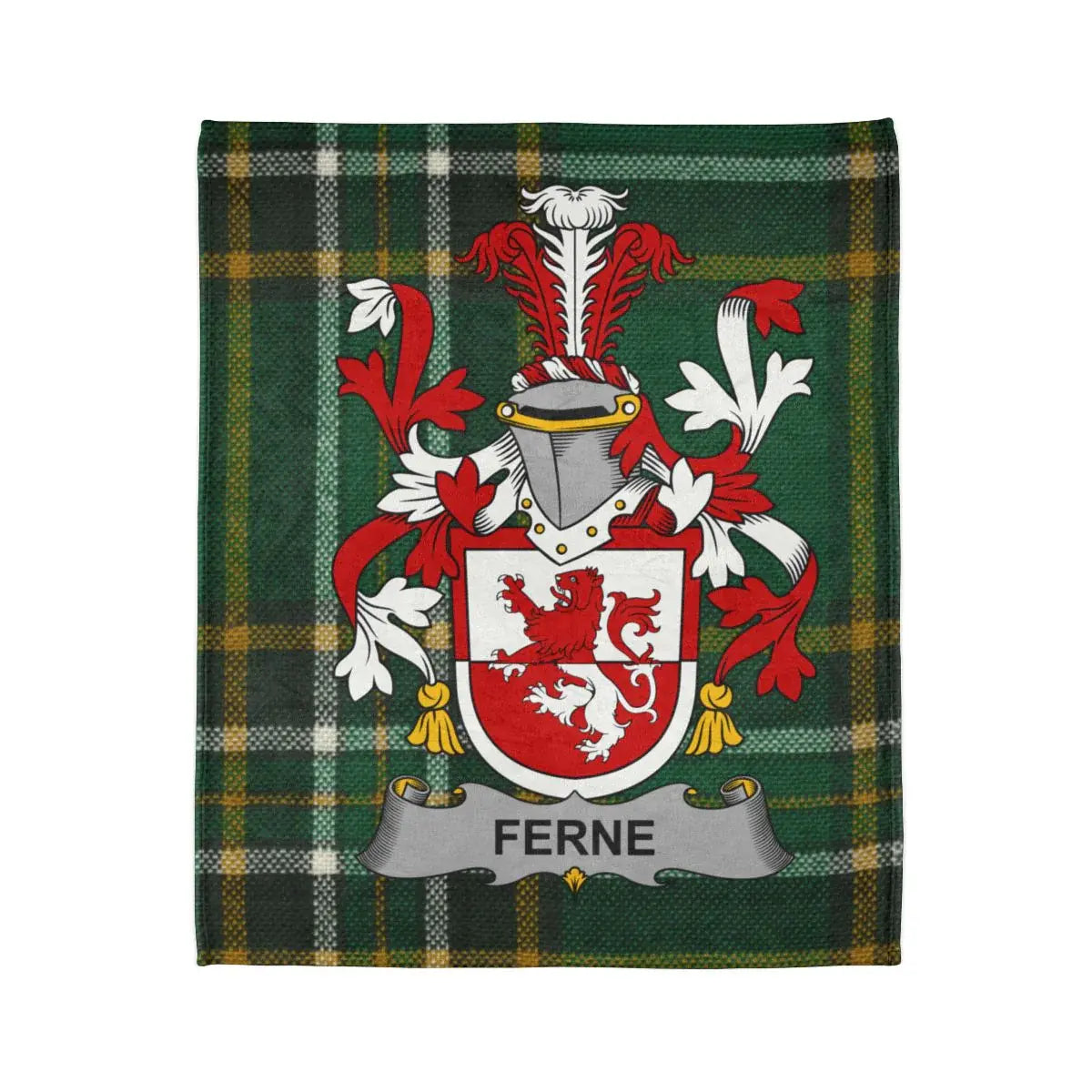 Ferne Family Crest Lion Emblem Plaid Pattern Throw product