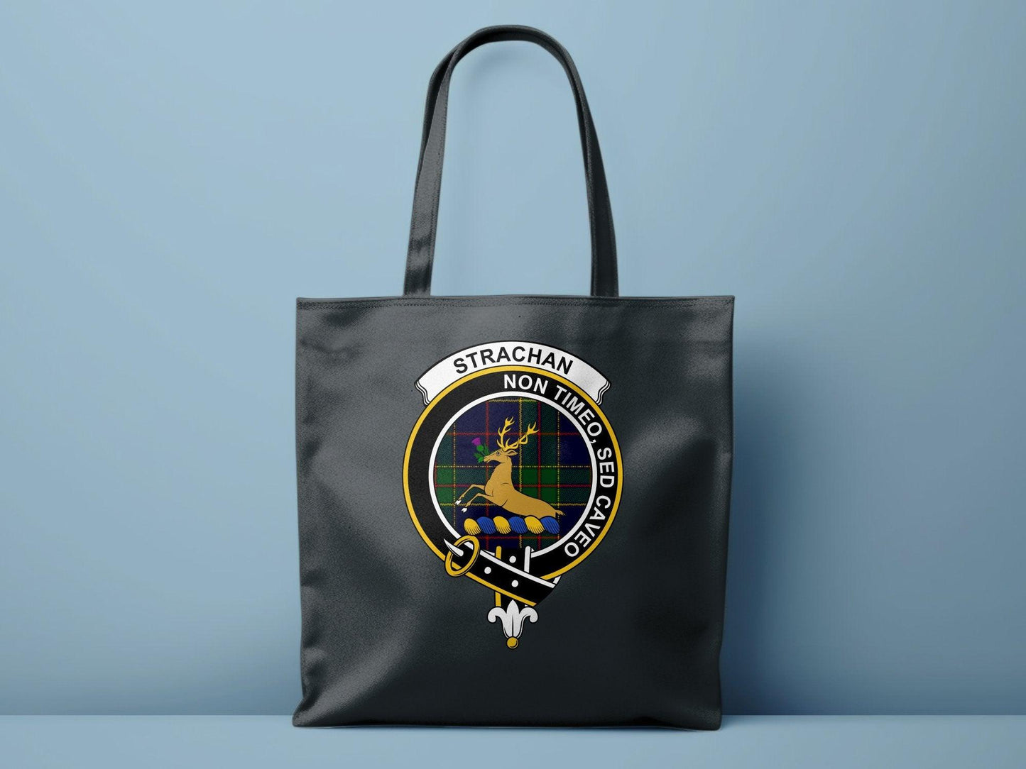 Strachan Scottish Clan Crest Tartan Tote Bags - Celtic Ancestry Gifts