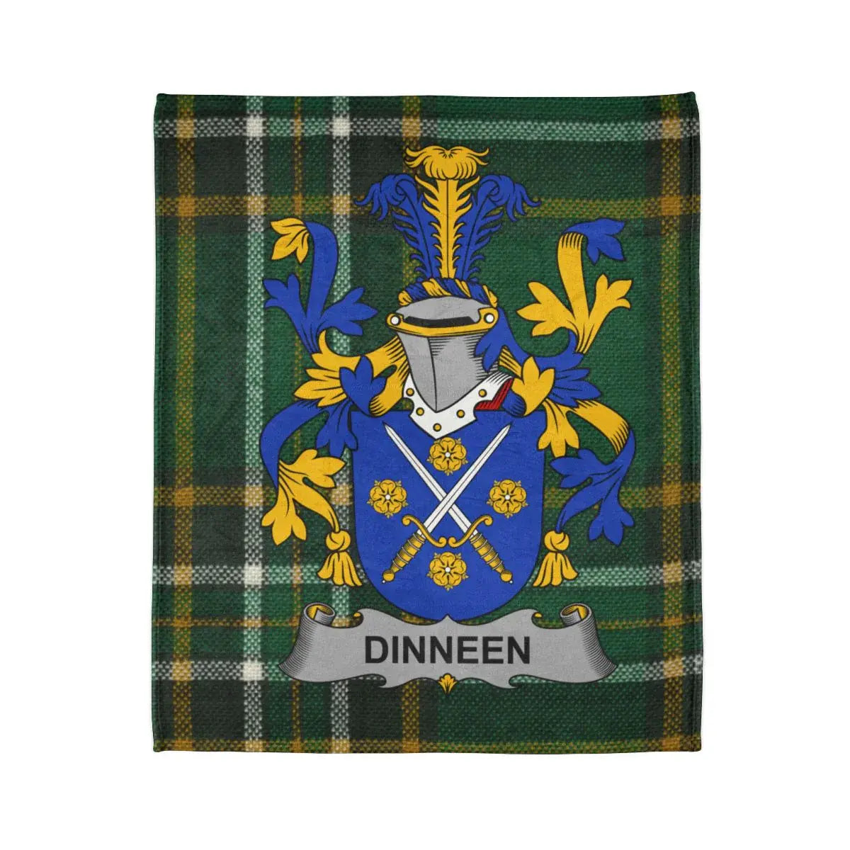 Dinneen Family Crest with Tartan Pattern Blanket product