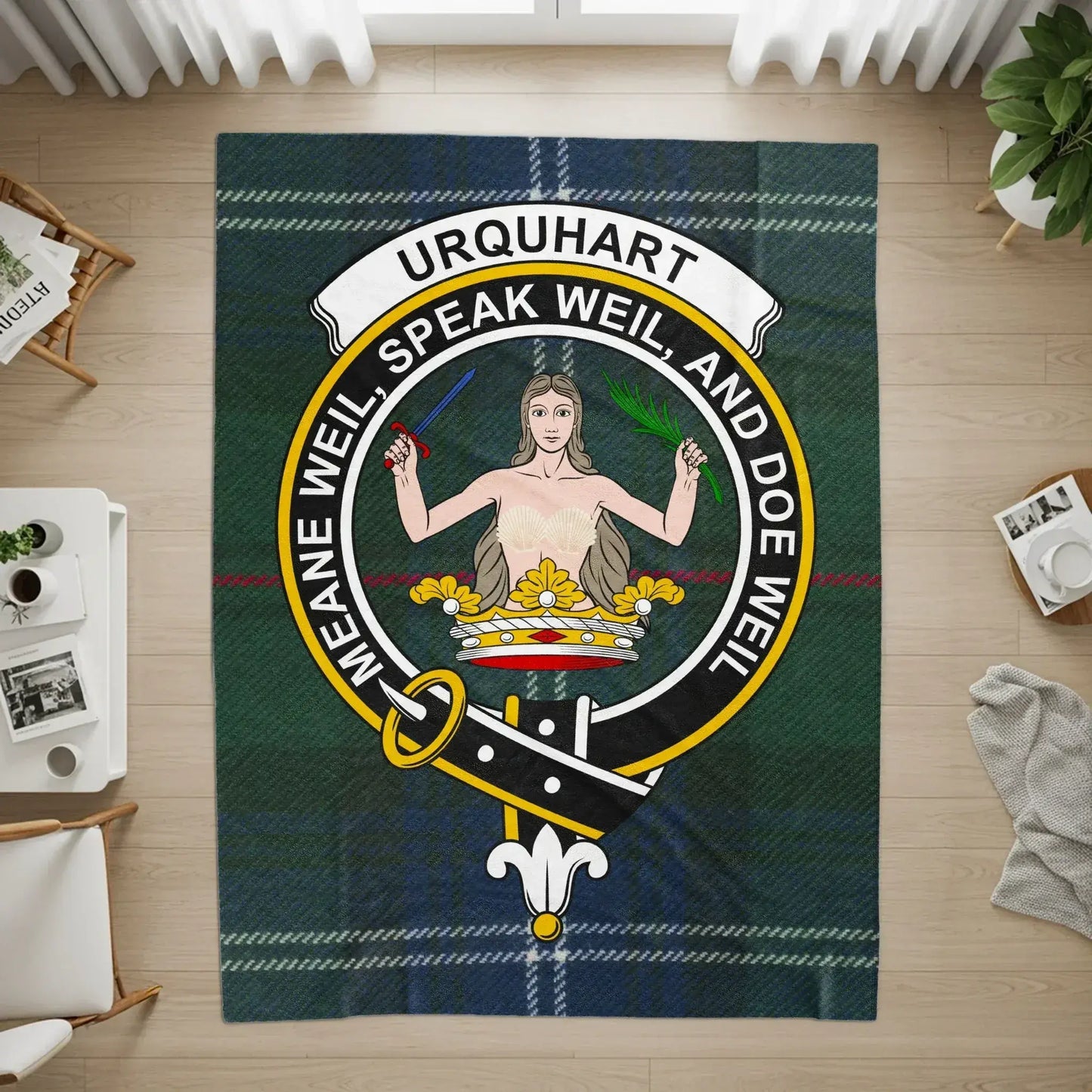 Urquhart Clan Tartan Plaid with Crest Design Rug product