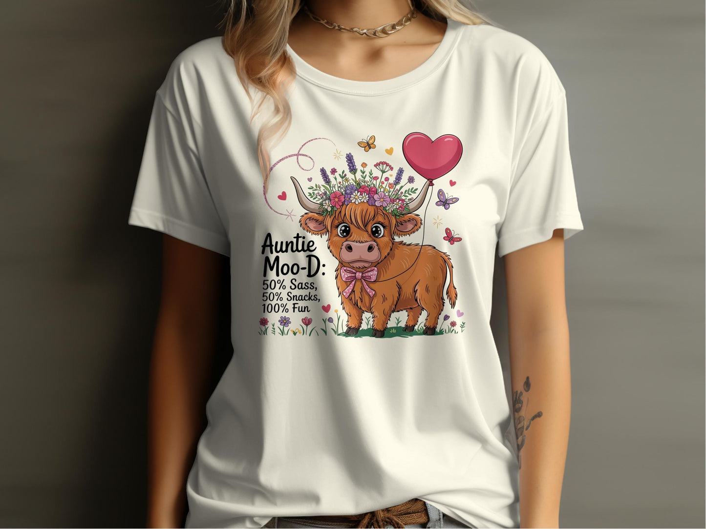 Auntie Moo-D Cute Highland Cow Graphic Tee product