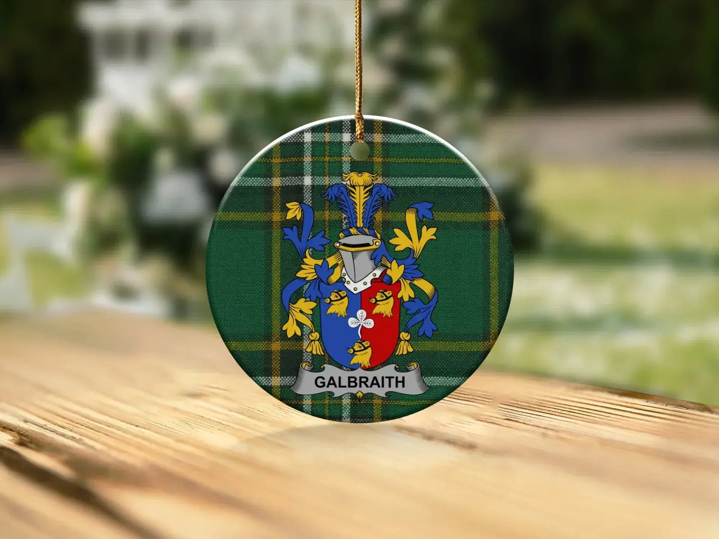 Personalized Family Crest Green Plaid Ornament product