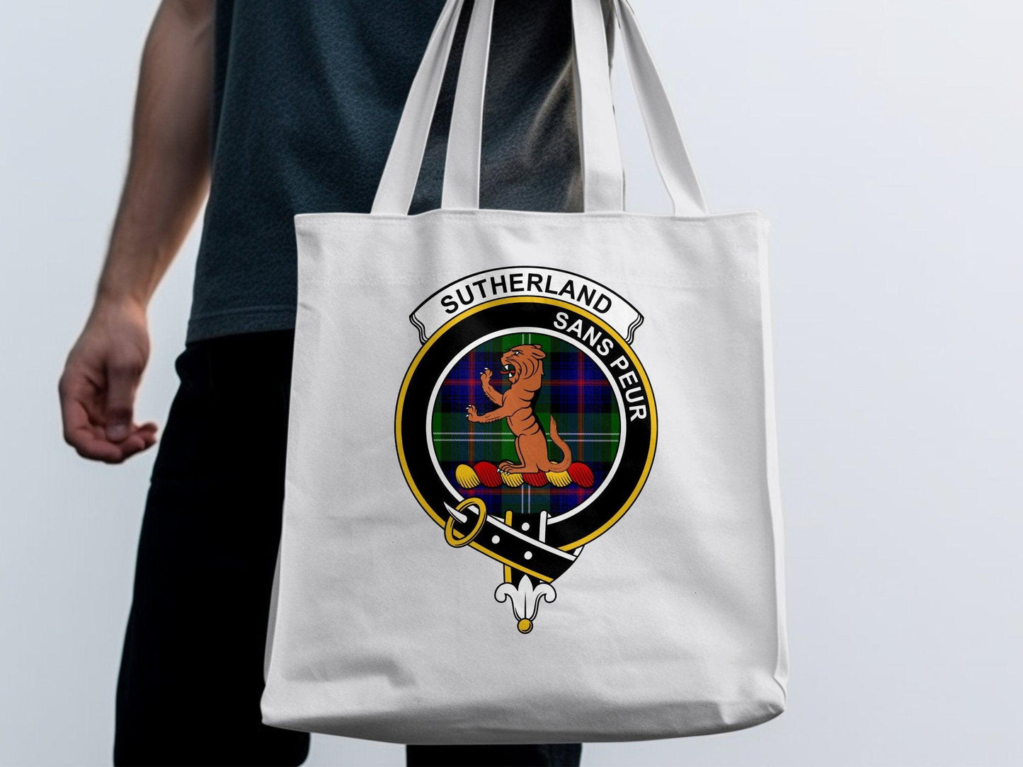 Sutherland Scottish Clan Crest Tartan Tote Bags - Celtic Ancestry Gifts