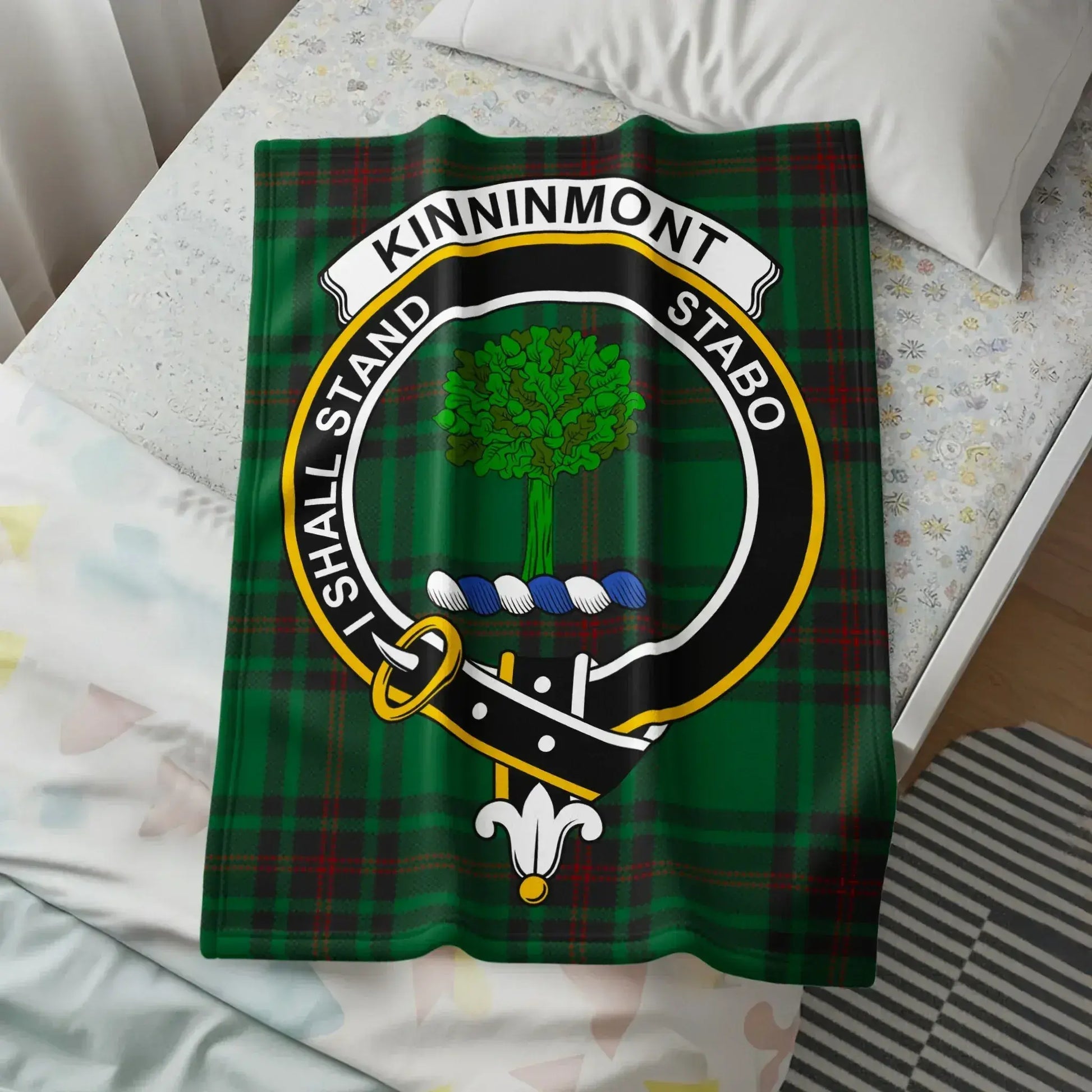 Kinninmont Clan Crest Green Tartan Blanket product