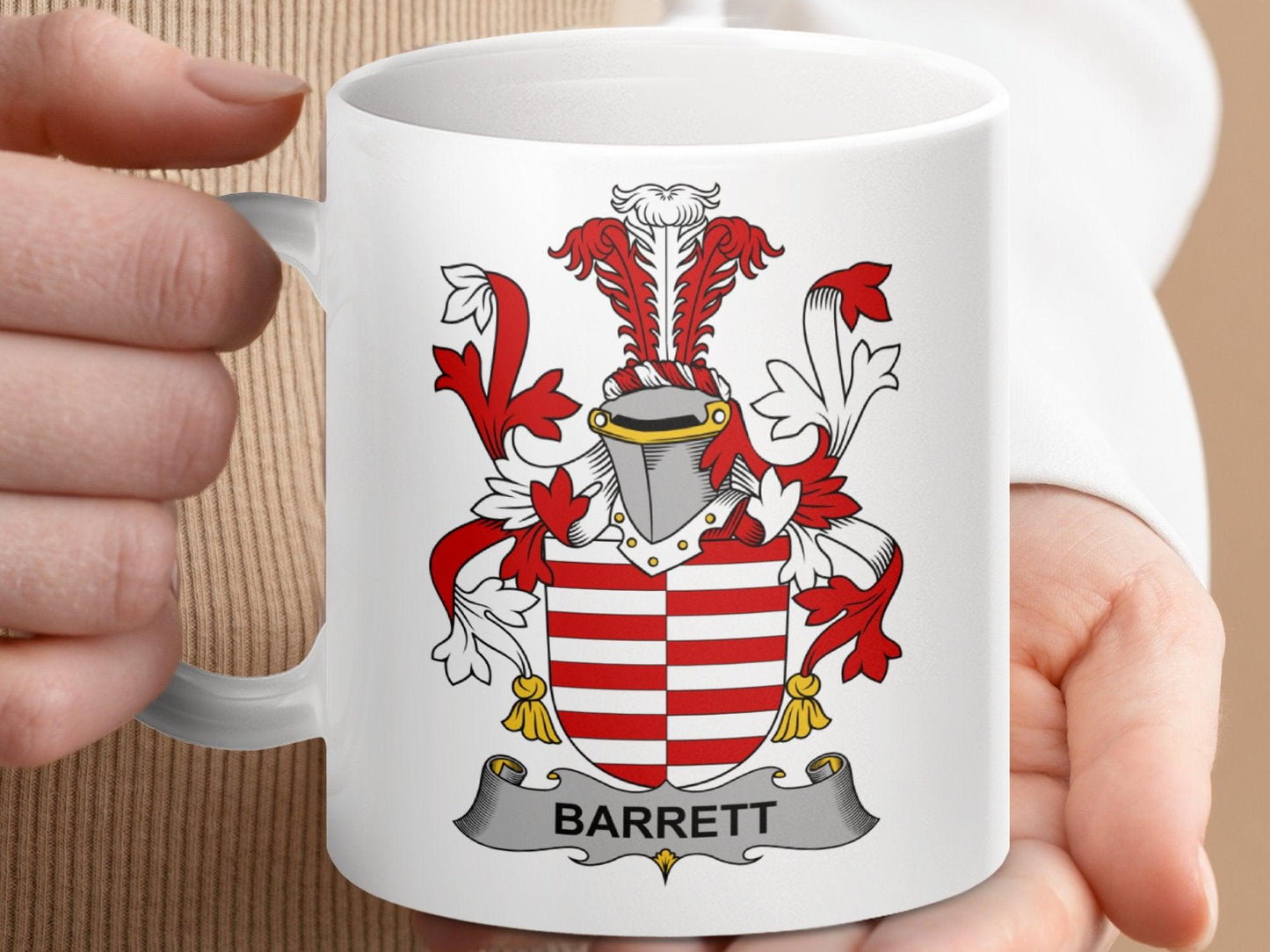 Barrett Surname Irish Family Crest Heraldry Design Mug - Celtic Ancestry Gifts
