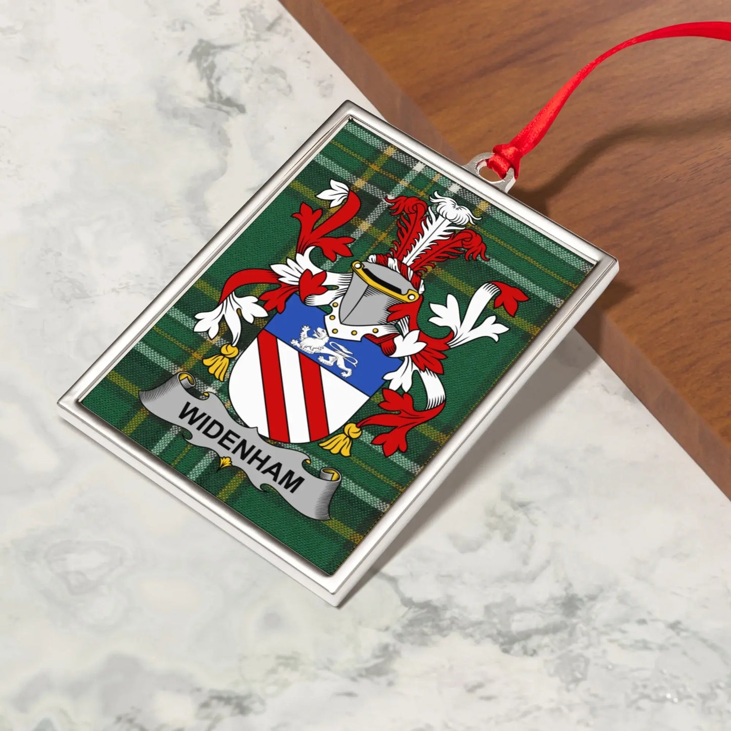 Widenham Family Crest Keepsake with Plaid Design product type