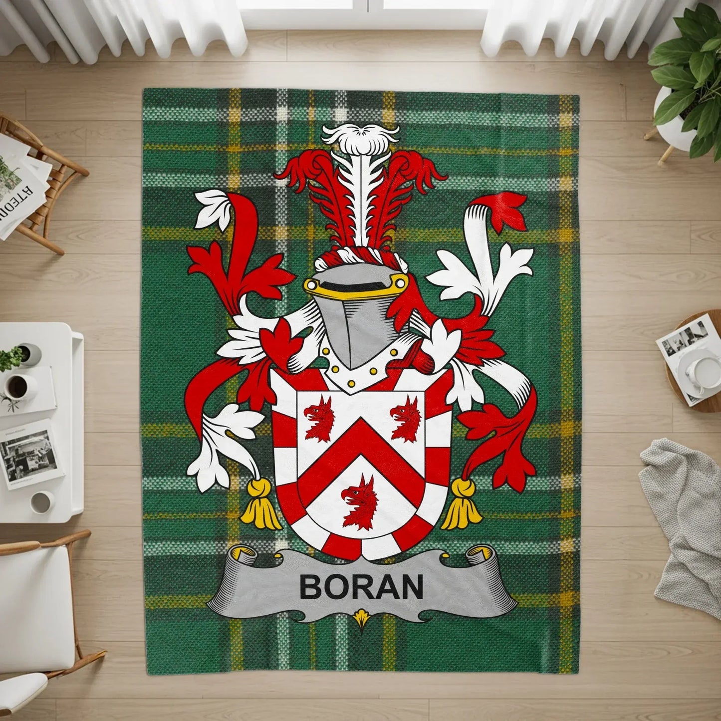Boran Family Crest Tartan Coat of Arms Rug product type