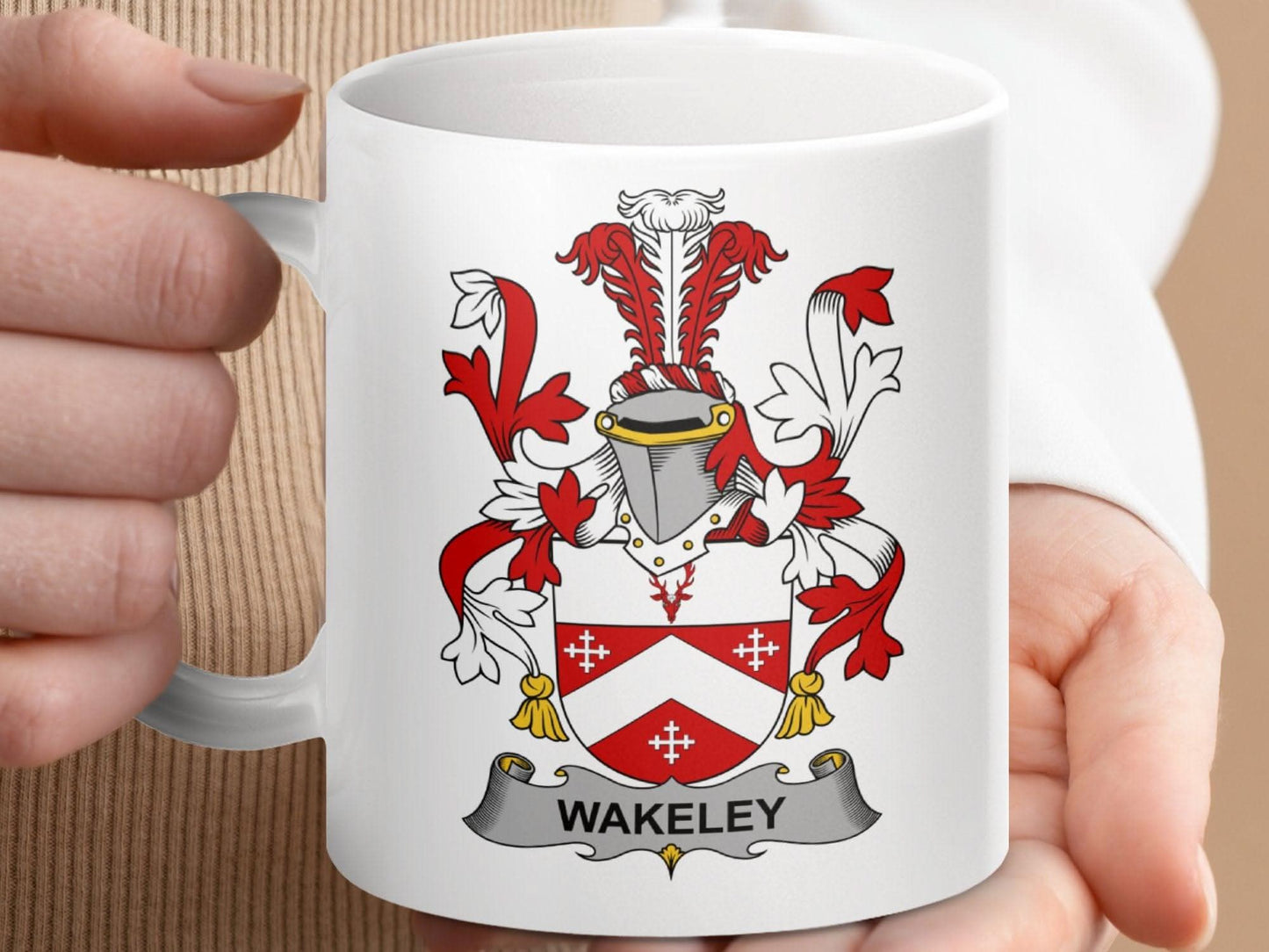 Wakeley Family Crest Heraldic Emblem Mug - Celtic Ancestry Gifts