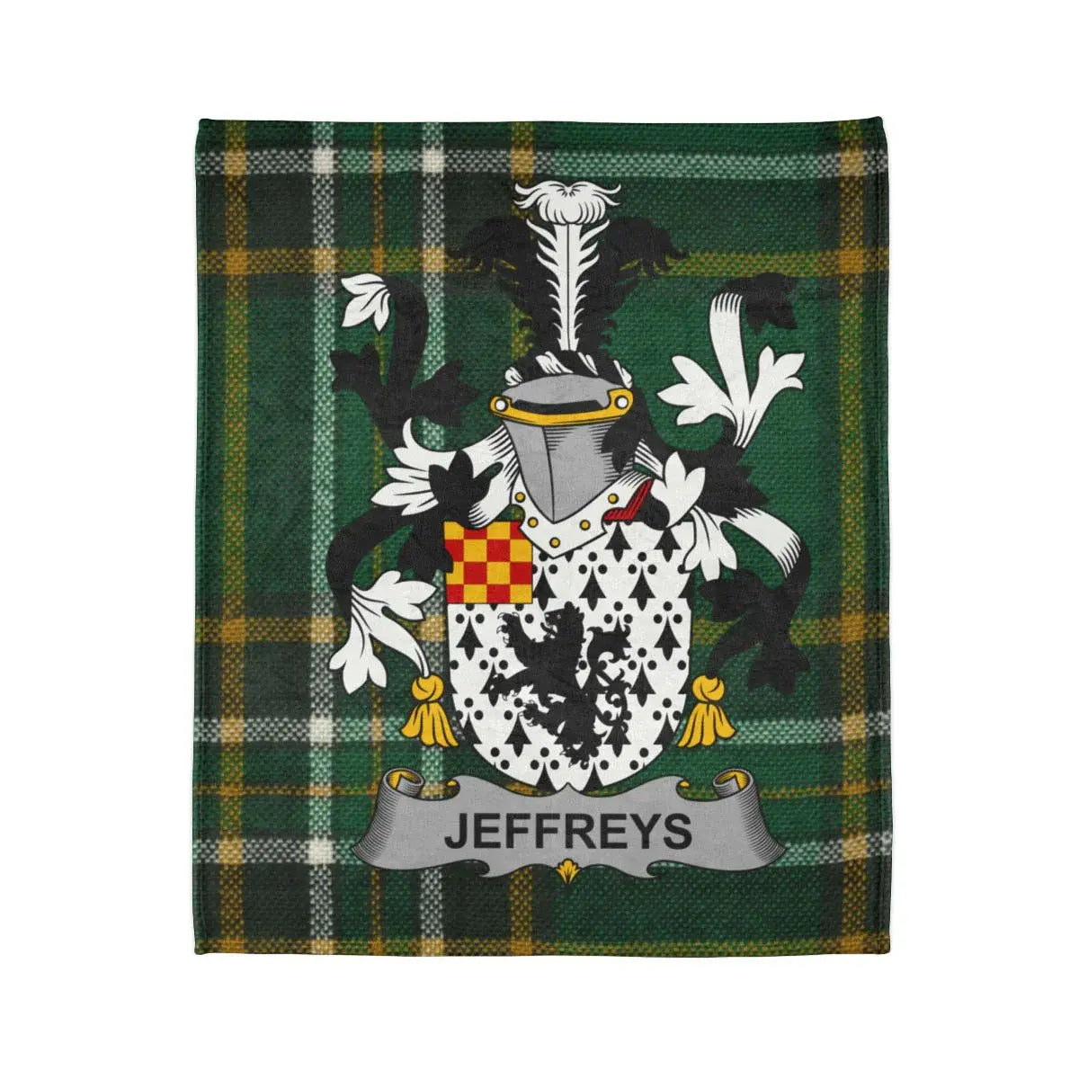 Jeffreys Family Crest on Green Tartan Blanket product