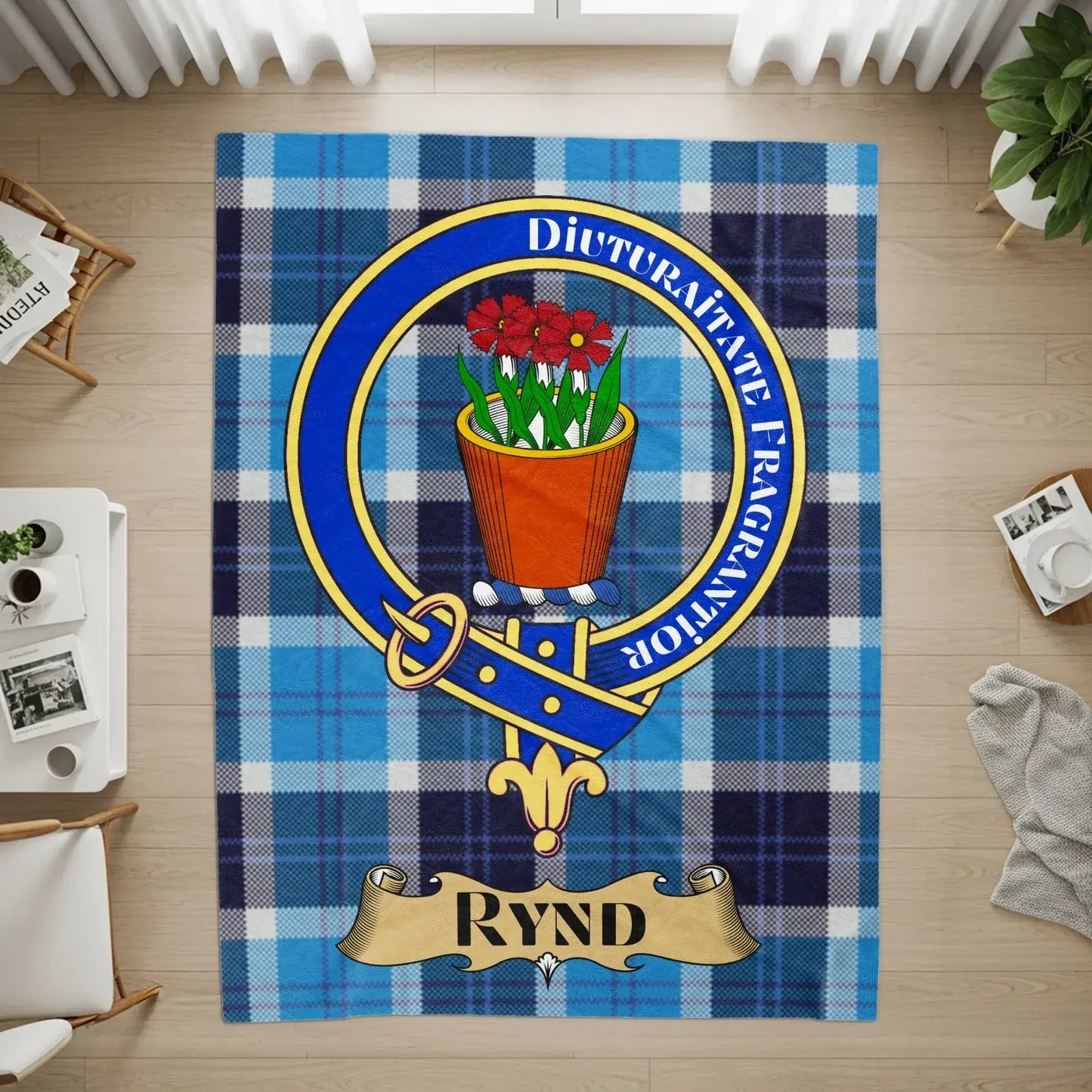Blue and White Plaid Tartan Family Crest Rug product type